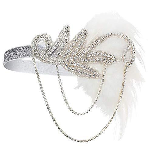 Barode Barode 1920s Flapper Feather Headband Roaring 20s Gatsby Headpiece Prom Festival Vintage Hair Accessories for Women and Girls (White)