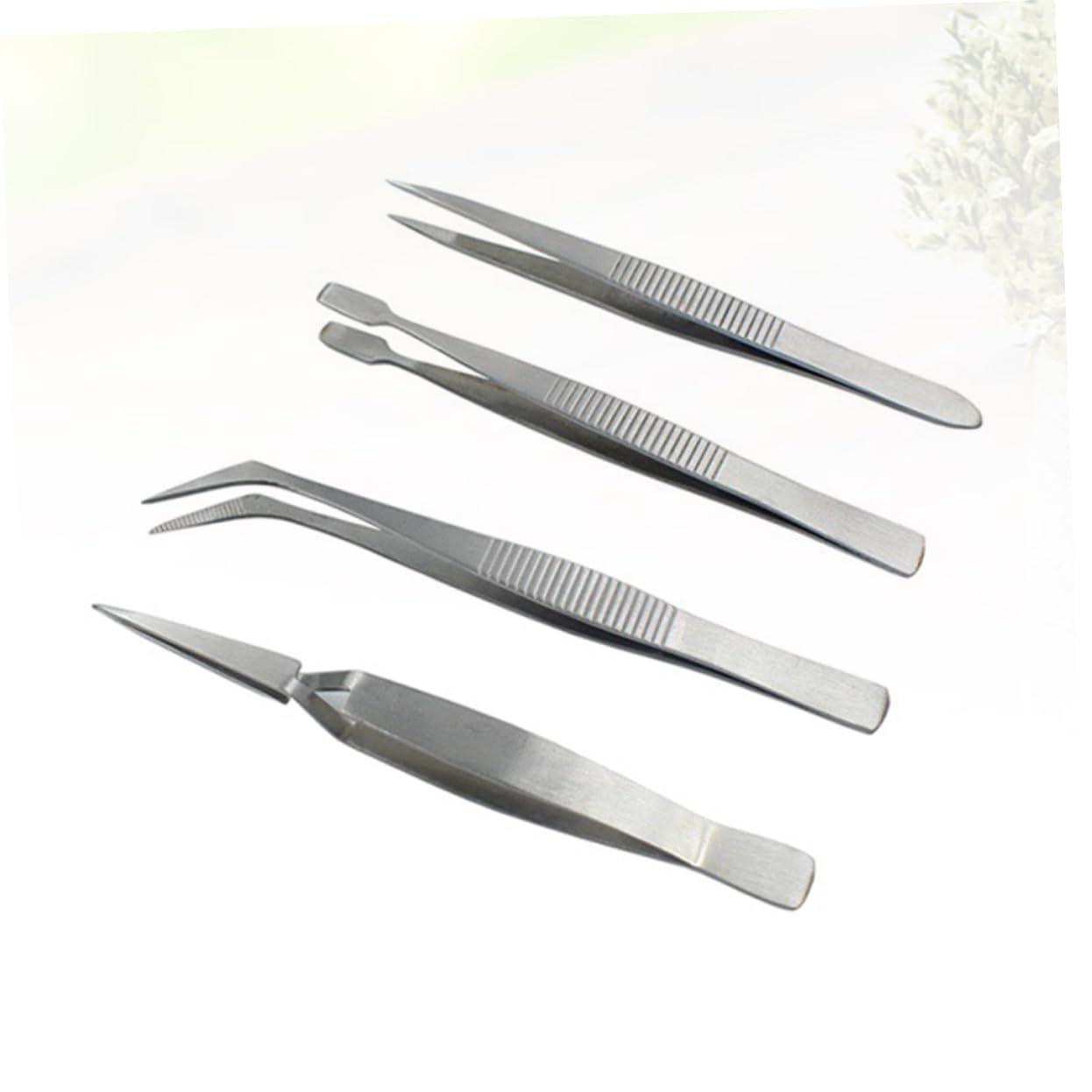 Ipetboom Ipetboom 4pcs Set Multifunctional Tweezer Repair Tweezers Kit Van Staal Vr Kit De Manicura Thehandy Curved & Straight Tips Diy Machine Repair Silver Color Pointed Non- Steel Tweezers Pointy