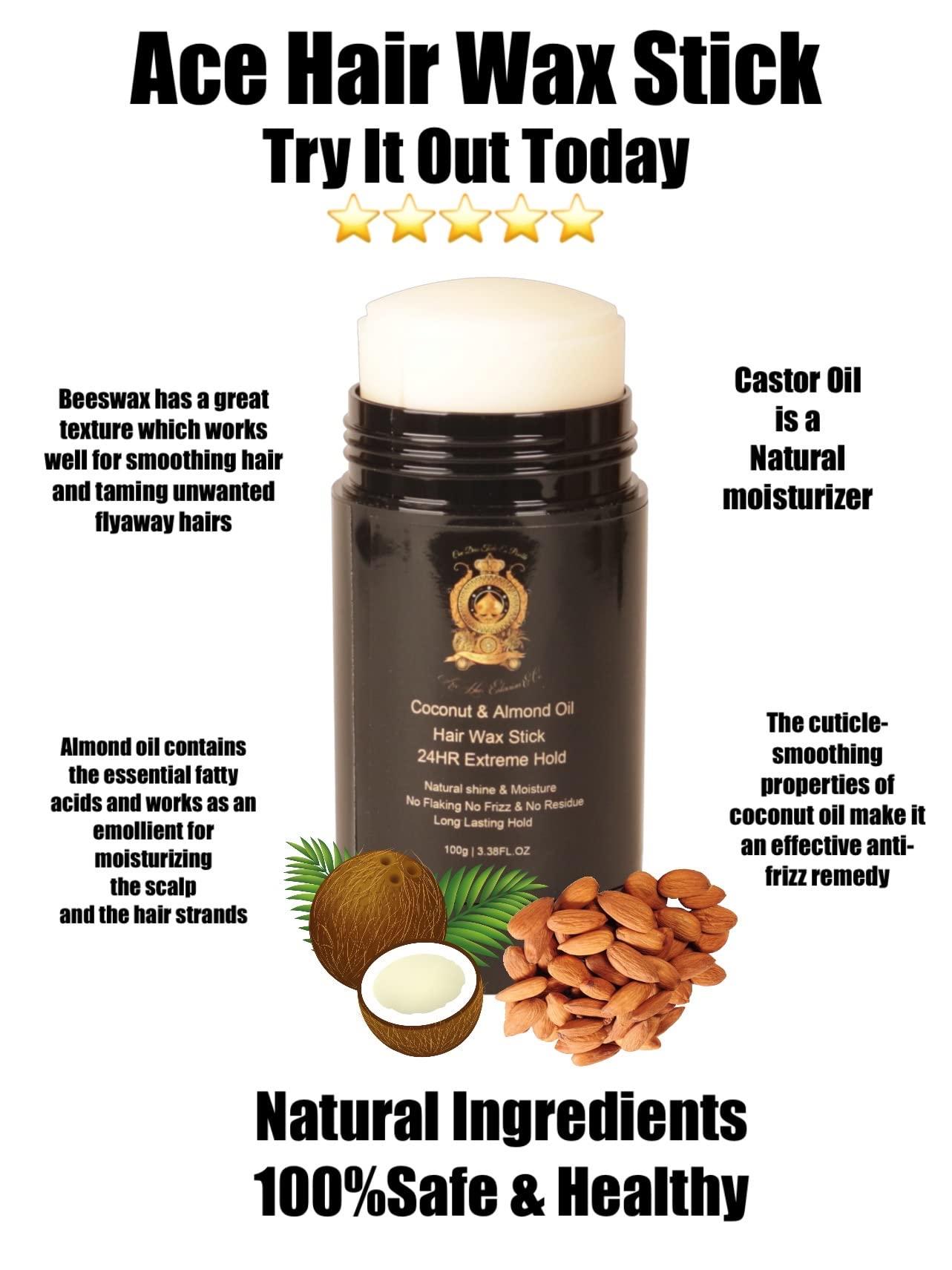 Ace Hair Extensions & Co. Ace Hair Wax Stick - Non-Greasy Flyaway Control with Coconut and Almond Oil - Extreme Hold for Hair Edges, Wigs, and Bed Head Bar