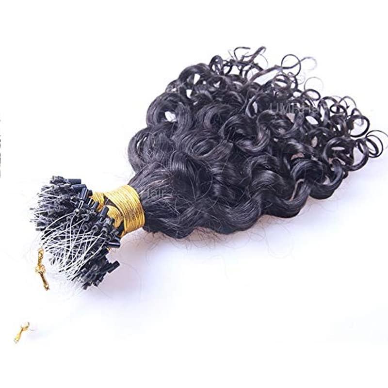 UMRHair 20inch Loose Curly Micro Loop Human Hair Extensions Indian Remy Human Hair Micro Links 1Bundle 100strands/Bundle 100g/Bundle Loose Wave Human Hair Extension Natural Black MicroLink for Women
