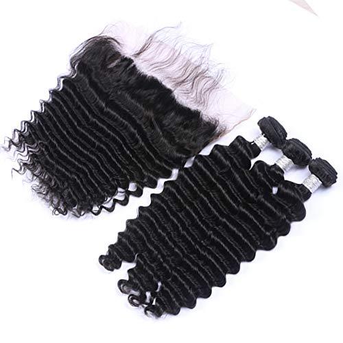 Tony beauty hair Tony Beauty Hair Deep Wave Peruvian Human Hair Weave Bundles with Frontal Black Deep Wave Curly Virgin Hair Full Frontal 13x4 Lace Closure with Bundles Wavy Human hair Wefts (26 26 26+20)