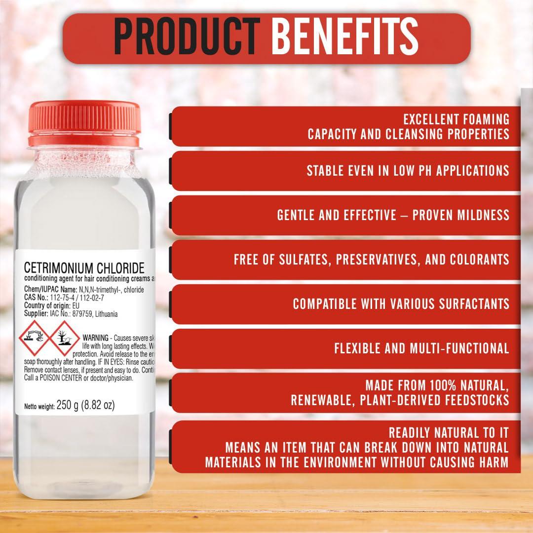 Artekas Innovation Cetrimonium Chloride - 250 g | 8.82 oz - Liquid - for DIY Cosmetics Craft Projects - Conditioning Agent for Hair Conditioning Creams and Emulsions