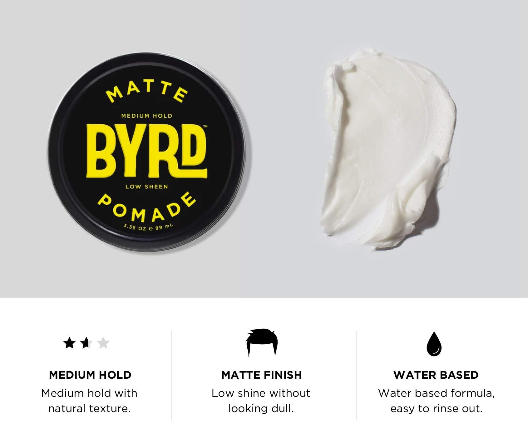 BYRD Hairdo Products BYRD Hair Matte Pomade - Medium Hold, No Sheen, For All Hair Types, Mineral Oil & Paraben Free, Phthalate & Sulfate Free, Cruelty-Free, Water Based, 3.35oz