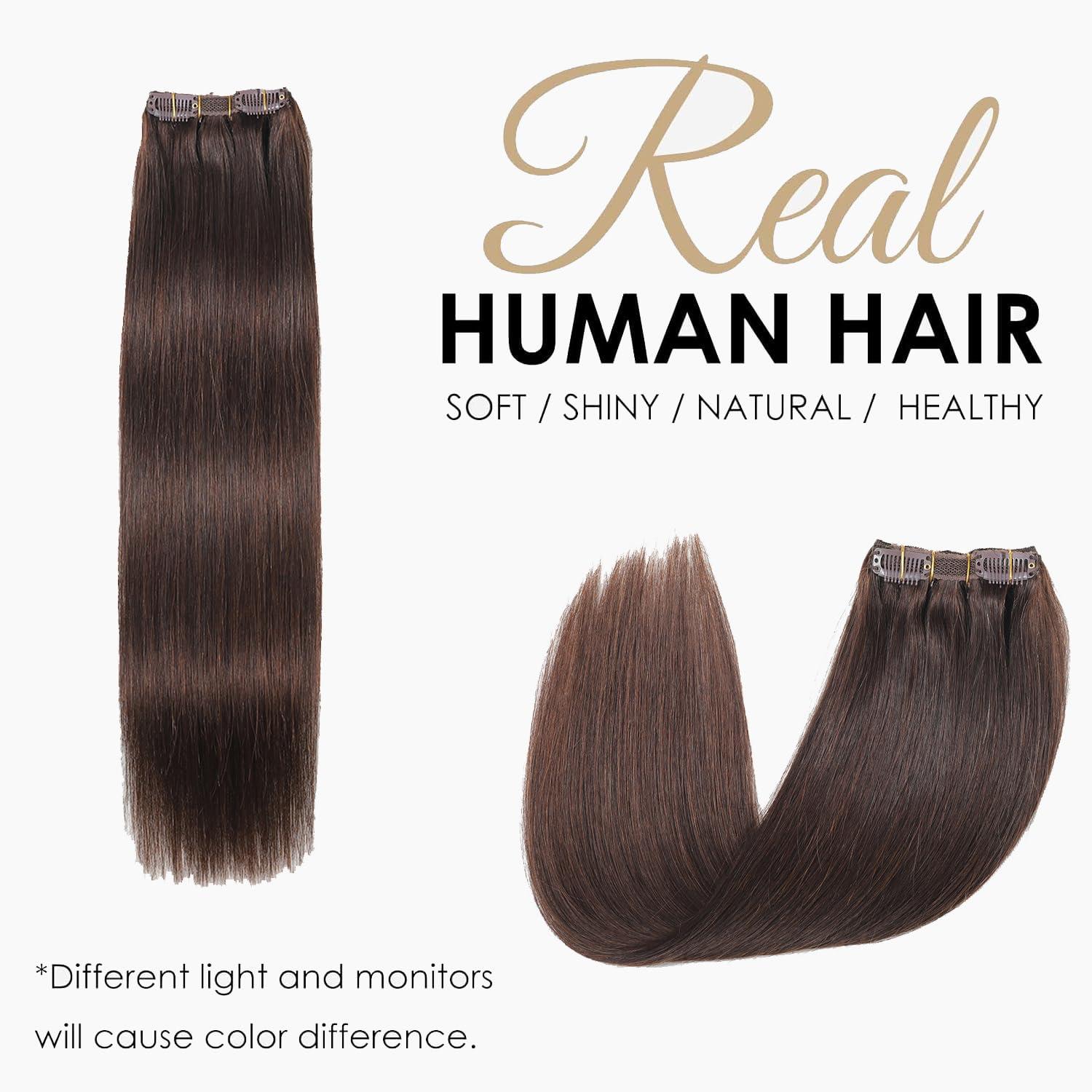 Ornate Hair Ornate Hair Extensions Brown Real Human Hair Darkest Brown 100g Invisible Removable 8 Pieces Per Set 14 Inches Clip in Extensions Human Hair (4# clip in human hair, 14 inches-100g)