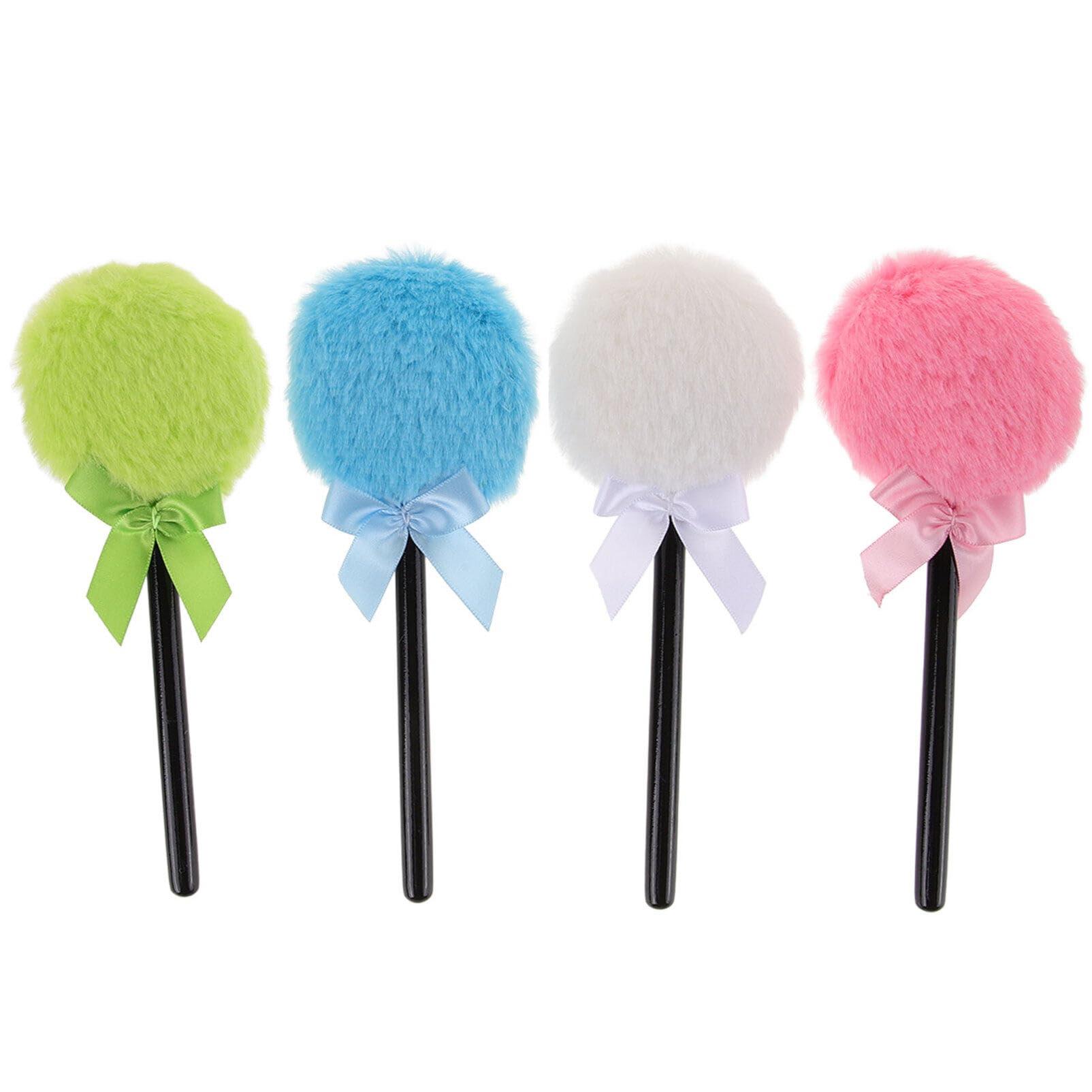 Beavorty Beavorty Powder Puff with Handle 4pcs Powder Puff Lollipop Fluffy Plush Puff with Ribbon Bow and Handle Fuzzy Cosmetic Powder Puff for Women Girls Loose Powder Puff