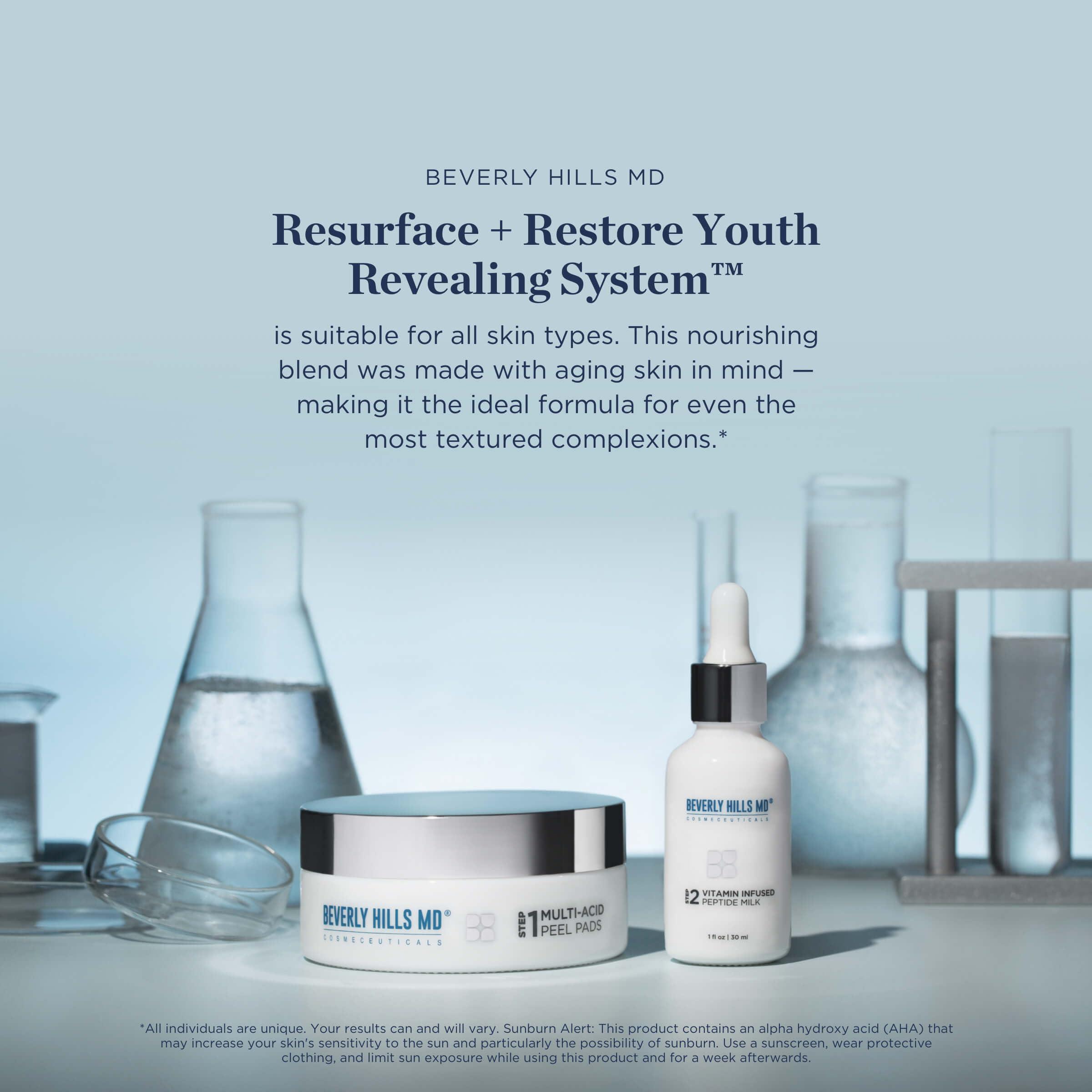 Beverly Hills MD Beverly Hills MD Resurface + Restore Youth Revealing System Peel Serum - Reduce Wrinkles- Anti-Aging Exfoliation Toner for Even, Moisturized Skin- Lighten Dark Spots on Face, Neck w/Peptides
