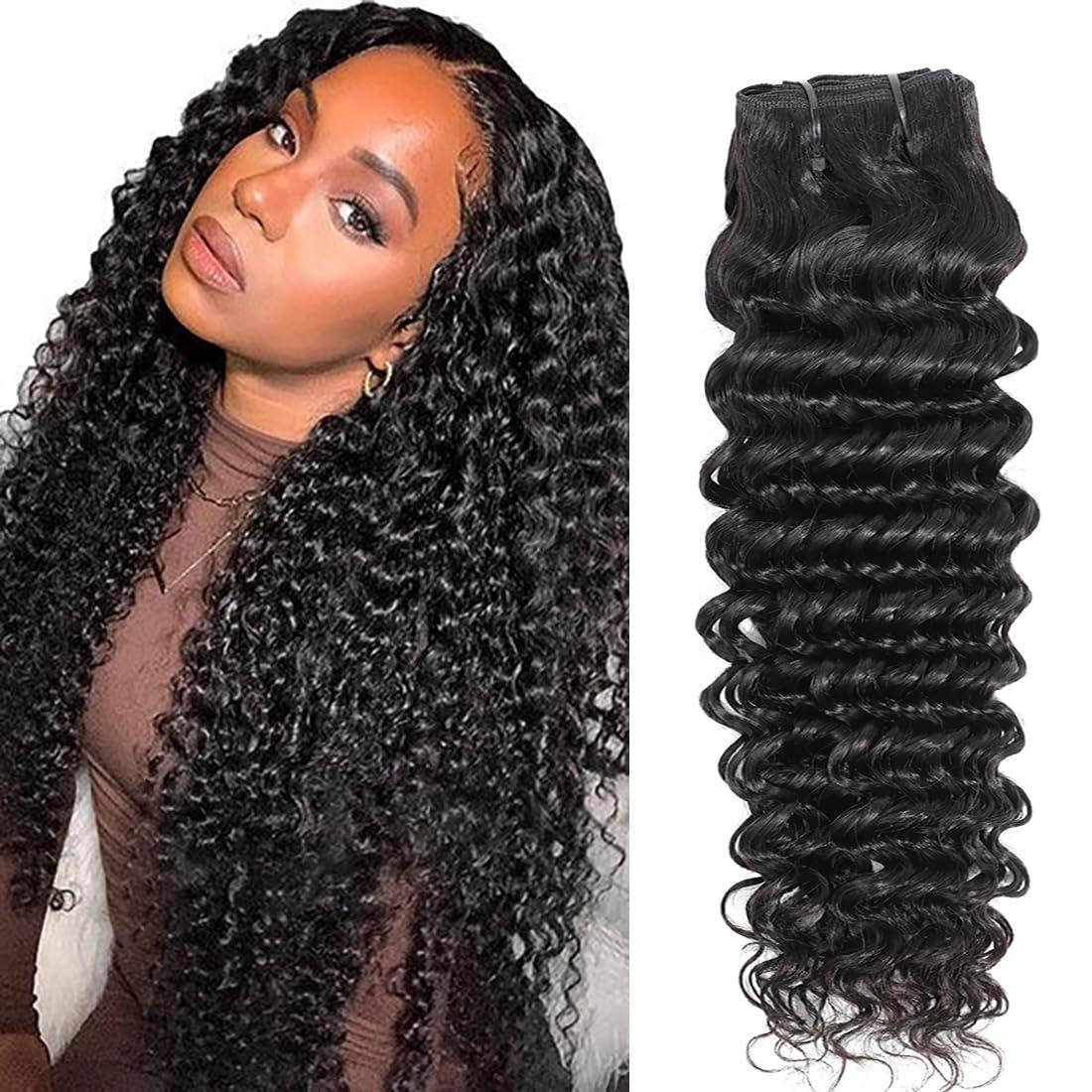 Chikamlty Deep Wave Bundles Human Hair 14 Inch Single Bundle Upgrade Brazilian Virgin Hair Bundles Deep Curly Bundle Water Wave Bundles Deep Wave One Bundle Human Hair for Black Women Natural Black