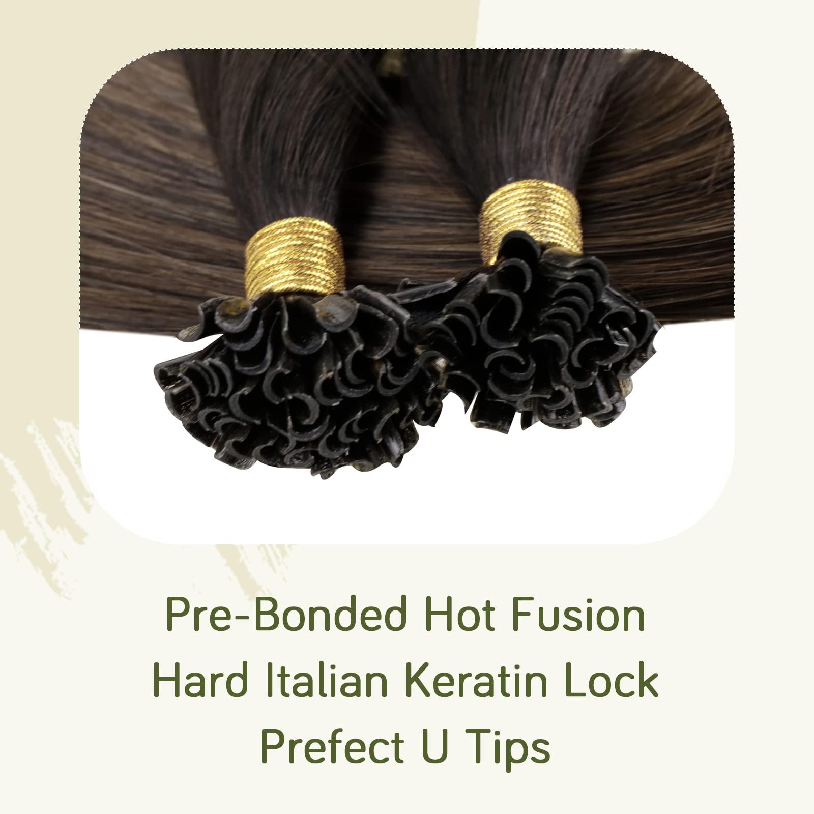RUNATURE RUANTURE U Tip Hair Extensions Real Human Hair Ombre U Tip Hair Extensions Human Hair Balayage Dark Brown to Ash Brown Utip Keratin Hair Extensions Human Hair 14 Inch Short Hair 50g 50s