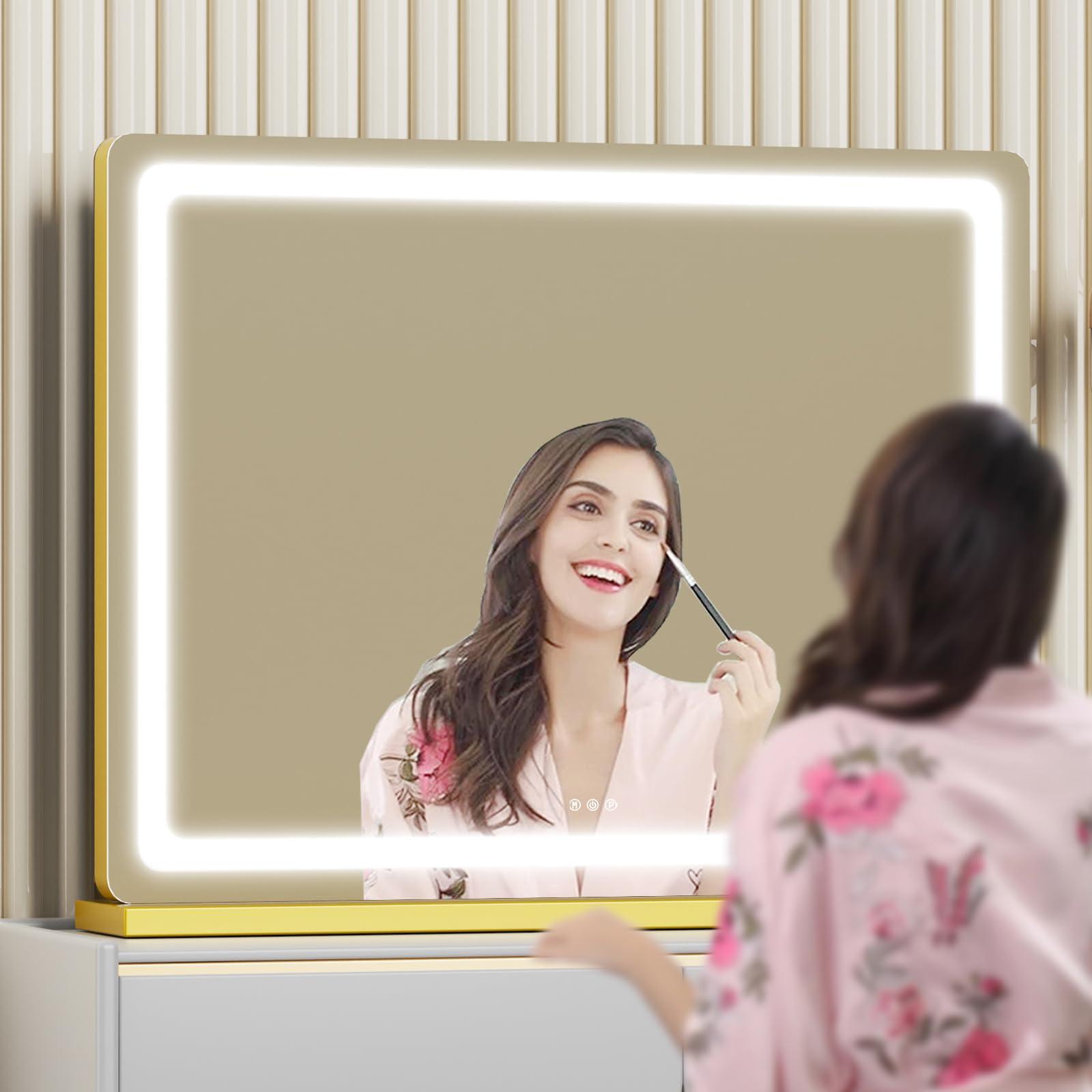 Gvnkvn Gvnkvn Makeup Vanity Mirror with USB Charging Port 32\" x 24\" Large LED Makeup Mirror, Desk Mirorr with Lights, Light up Mirror with 10X Magnification and, Dimmable 3 Modes, Touch Screen Control