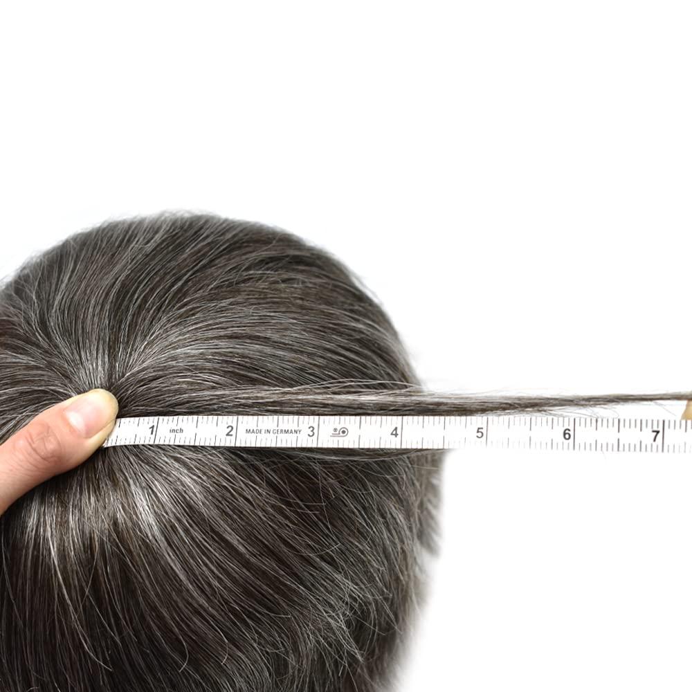 Generic Toupee for men Hairpieces Undetectable Full Soft French Lace Men Toupee Hair System Human Hair Replacement Systems Men Hair Wig Units 7X9\"-100% density#240 Darkest Brown with 40% Gray