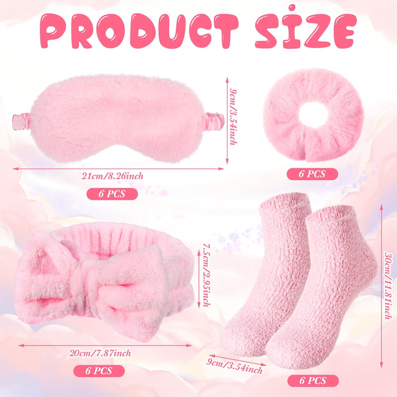 Shyyween Shyyween 30 Pieces Spa Sleepover Party Supplies 6 Pink Bow Headband 6 Plush Sleep Eye Mask 6 Velvet Scrunchies 6 Pair Fuzzy Sock for Spa Slumber Party Favors Gift