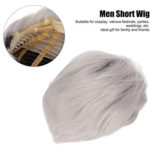 FILFEEL FILFEEL Silver Gray Men Wig, Fashion Short Curly Gray Gloomy Flaxen Men Wigs Looking Synthetic Hair Wig