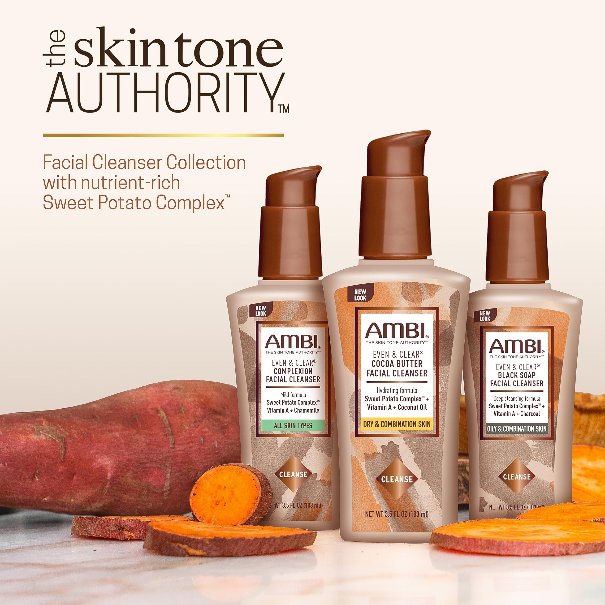 Ambi Ambi Even & Clear Charcoal Black Soap Facial Cleanser & Cocoa Butter Cleansing Bar | Helps Even Skin Tone & Moisturize | 3.5 Ounce Each