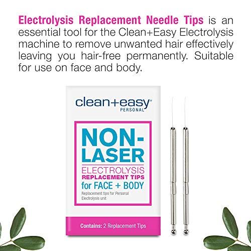 Clean + Easy Clean + Easy Non-Laser Electrolysis Replacement Tips for Face & Body, Pack of 2