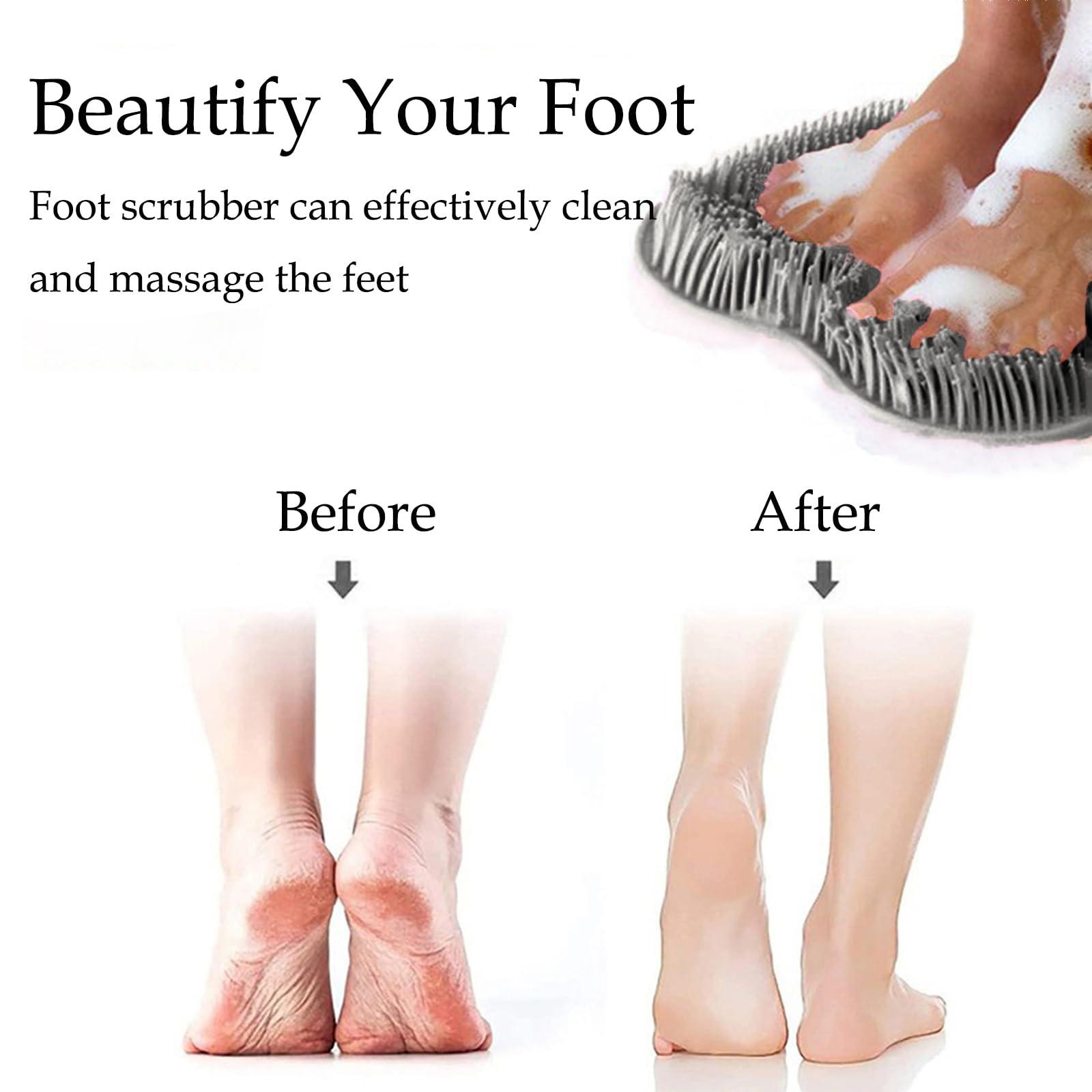 Easkite Shower Foot and Back Scrubber Mat,Wall Mounted Shower Foot Scrubber with Suction Cups,Exfoliating Silicone Massage Foot Cleaner for Shower(Grey)