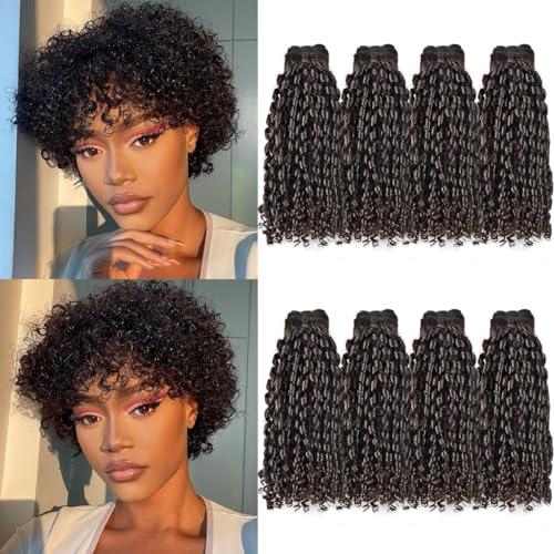 beauty youth Pixie Cut Curly Human Hair Bundles - Curly 100% Human Hair Weave 4 Bundle(10 10 10 10 inches) Pixie Cut Curly Brazilian Pixie Curly Cut Virgin Human Hair Extensions 50g/bundle Natural Color
