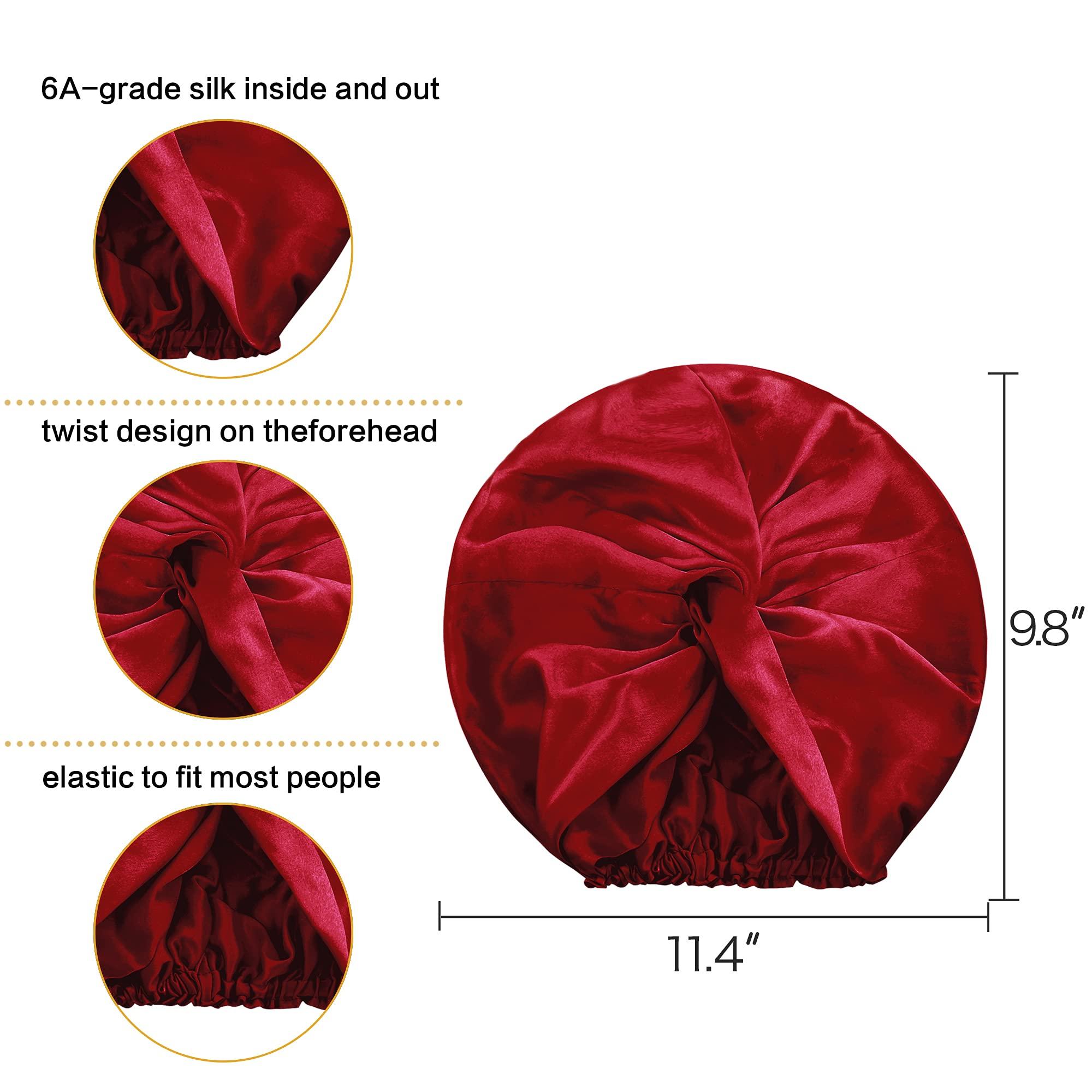 Miwen Miwen Silk Sleep Cap, Double-Lined Pure Mulberry Silk Turban, Hair Wrap & Head Cover for Curly and Thick Hair, Oeko-Tex Certified 19 Momme 6A-Grade Silk,Hair Bonnet for Women Hair Care (1Pc,Red Wine)