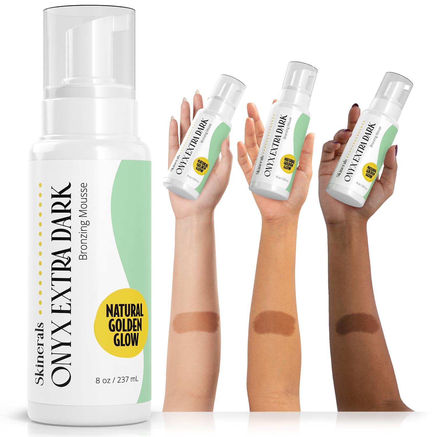 Skinerals Skinerals Organic Self Tanner Mousse, Extra Dark Self Tanning Foam, Streak-Free Sunless Fake Tan for Face and Body, 8 Oz, Onyx