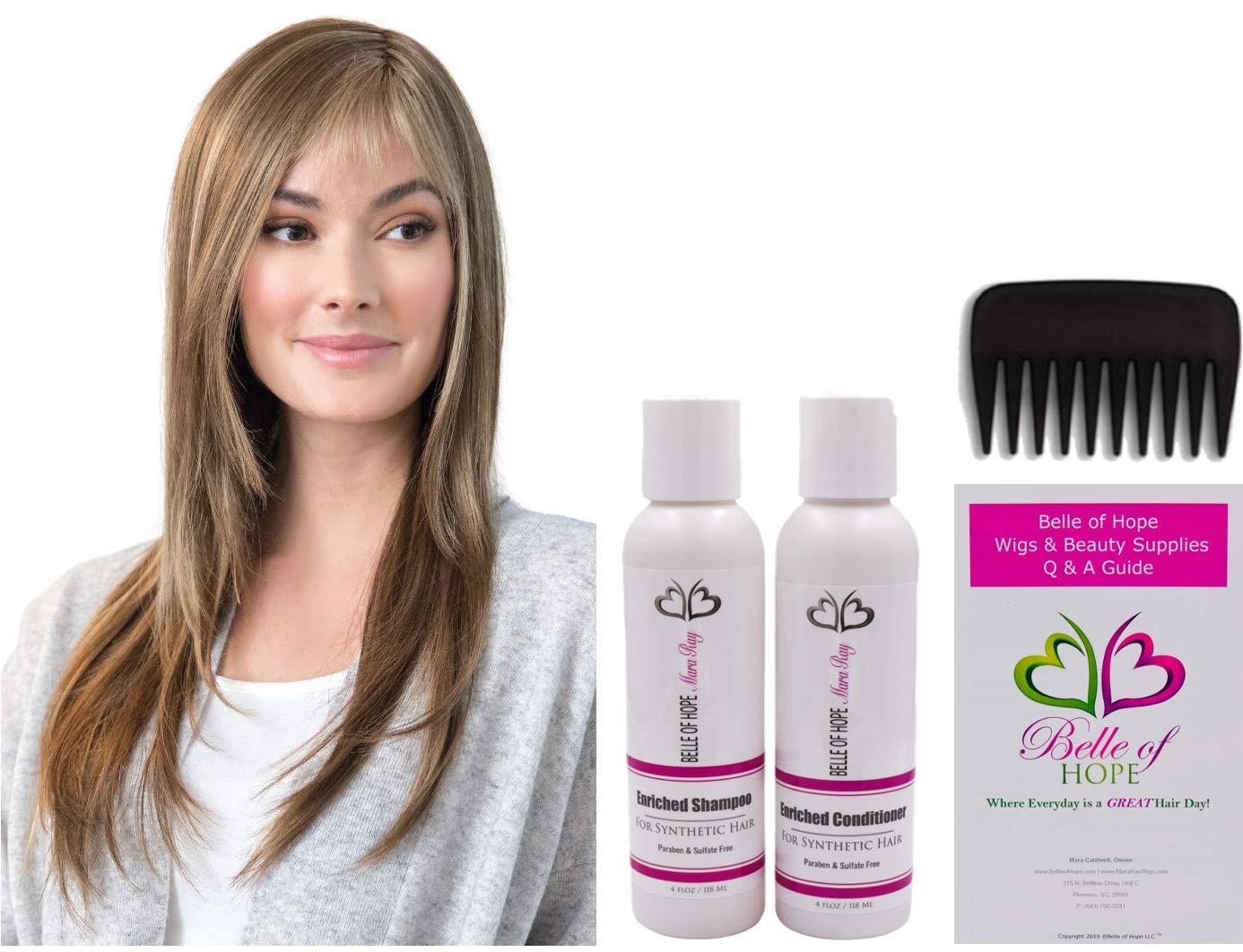 Belle of Hope Belle of Hope STEVIE Double Mono Synthetic Wig by Amore, 5PC Bundle: Wig, 4oz Mara Ray Enriched Shampoo, Conditioner, Wide Tooth Comb, and 19 Page Guide (Marble Brown)