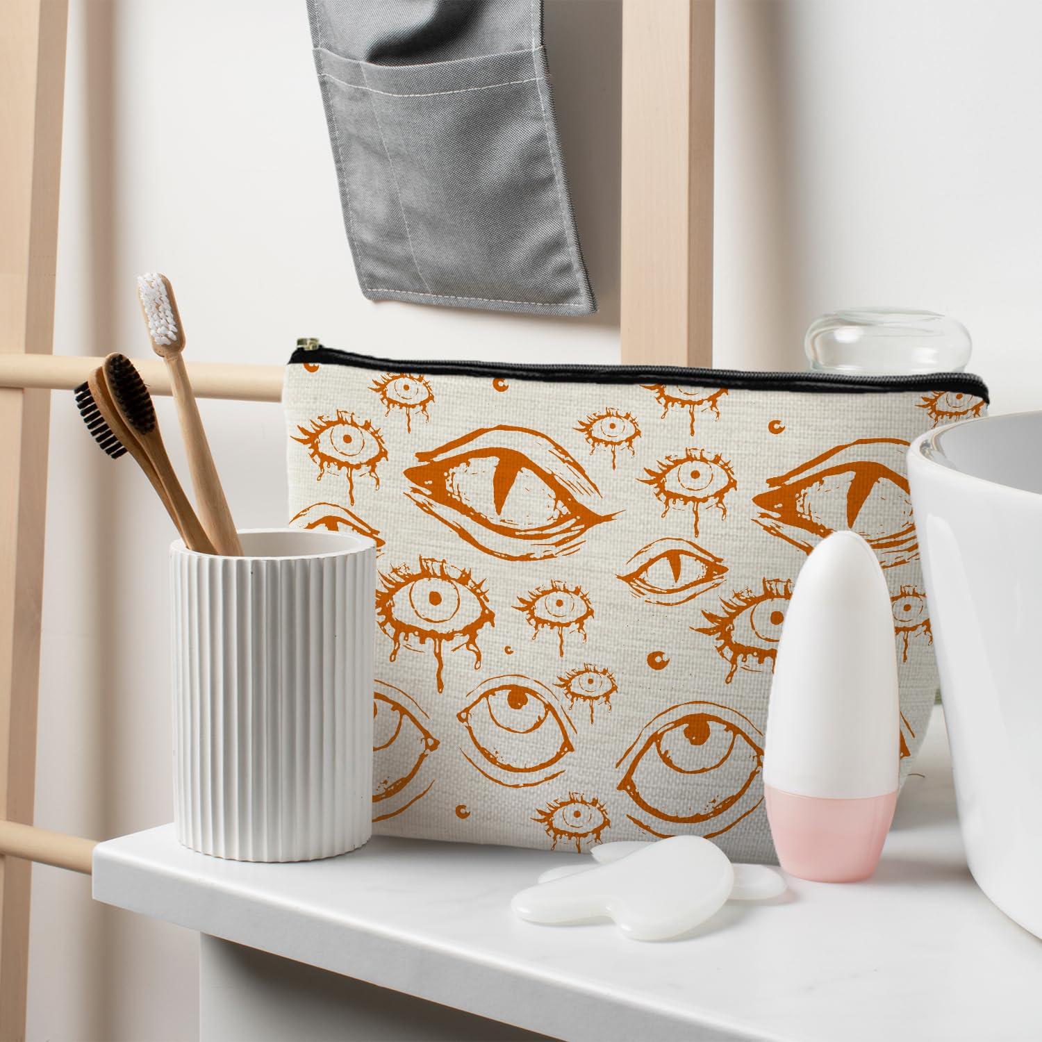 RYYCDOI RYYCDOI Goth Makeup Bag, Mystical Gothic Evil Eyes Witchy Cosmetic Bag Toiletry Bag for Women, Witch Stuff, Halloween Makeup Bag, Halloween Gifts for Women(orange eye)