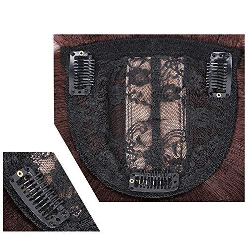 LesafeV Human Hair Piece with Wispy Bangs Smart Clip in Silk Base Topper Middle Parted 8x12cm/20cm, Black