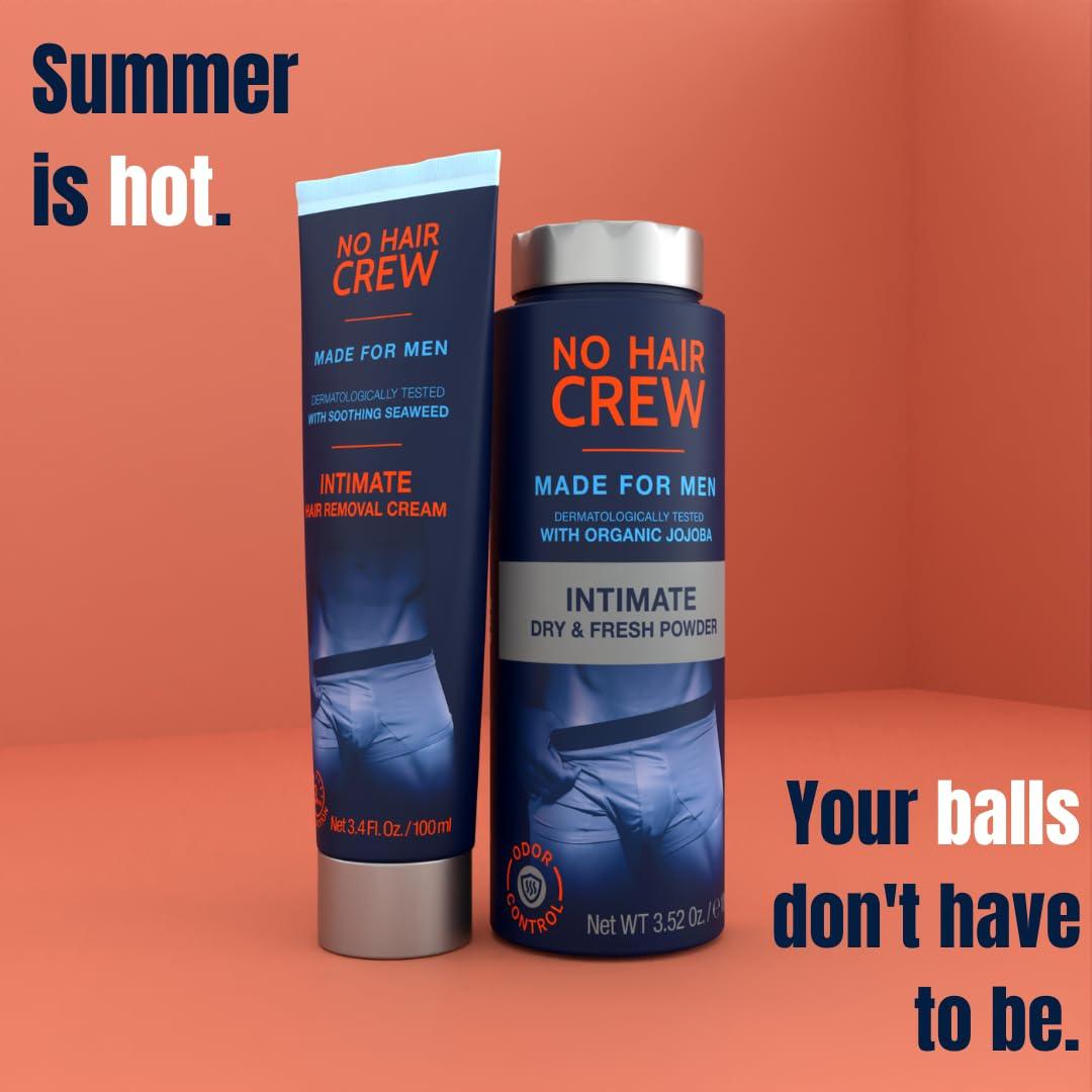 NO HAIR CREW No Hair Crew | Intimate Bundle | Includes Hair Removal Depilatory Cream for Men and Dry & Fresh Body Powder for Sweat and Odor Control