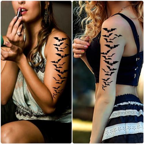 Kotbs Bat Tattoos, 6-Pack Black Flying Bats Halloween Temporary Tattoo for Women Men Adults Kids Art Makeup Cosplay Festivals Parties