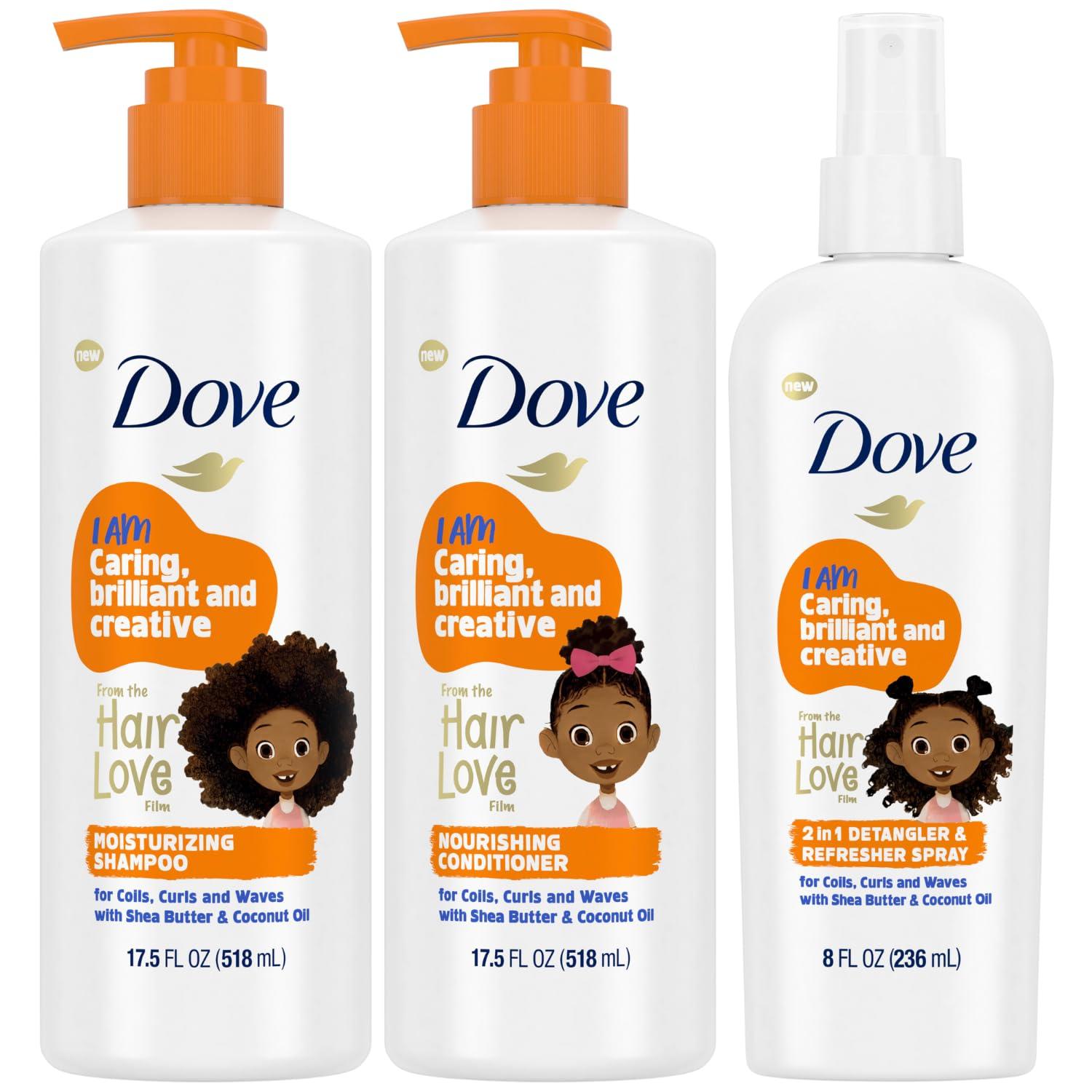 Dove Dove Shampoo and Conditioner Set + Detangler Spray for Kids - Kids Hair Love Collection, Shampoo and Conditioner, Curly and Wavy Hair Products (3 Piece Set)