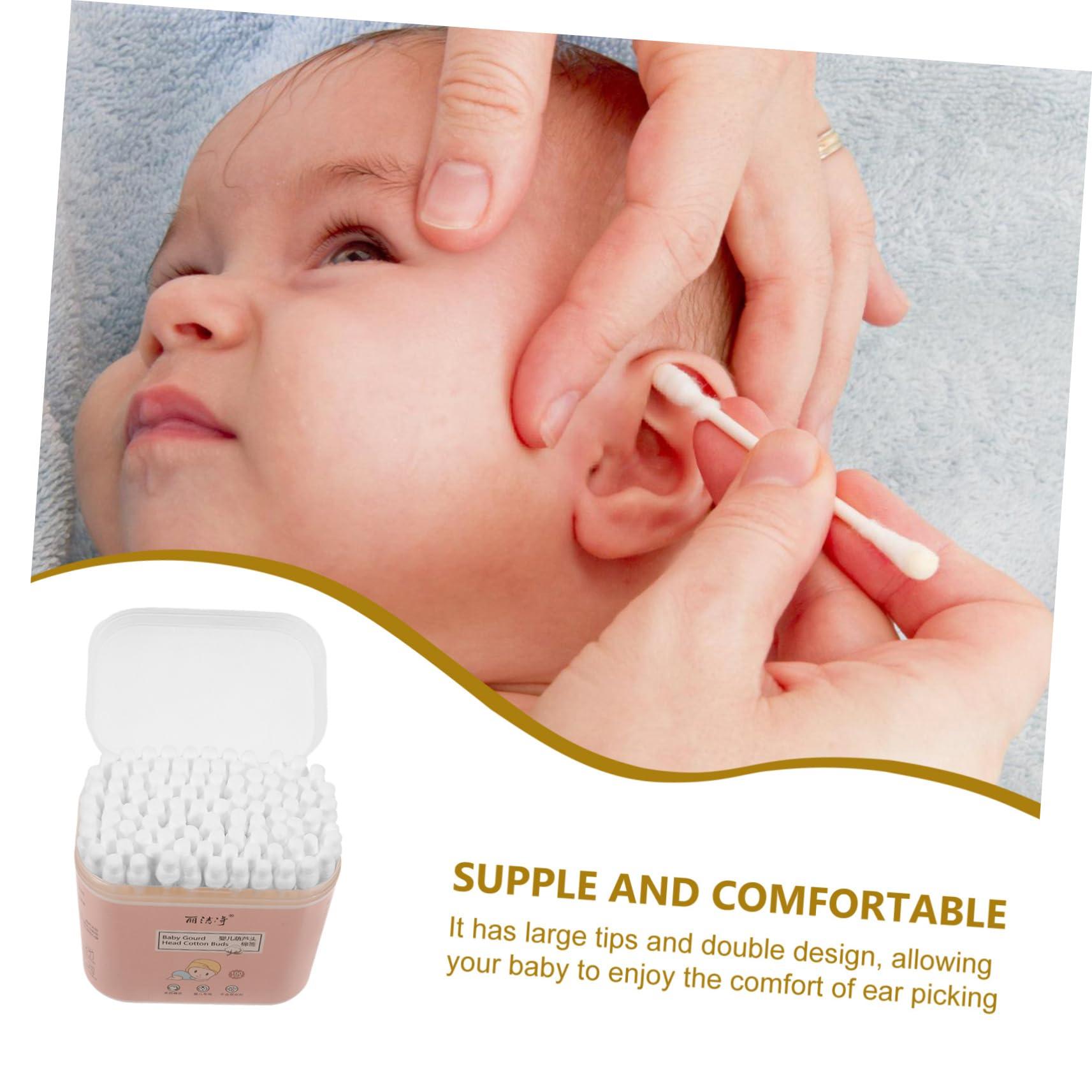 GLEAVI 100pcs Double Ended Cotton Wwabs Ear Wax Cotton Swab Baby Safety Cotton Bud Stick Swab Baby Ear Wax Cleaner Toddler Cotton Swab Large Tips Design Swab Ear Cotton Stick Earpick Swab