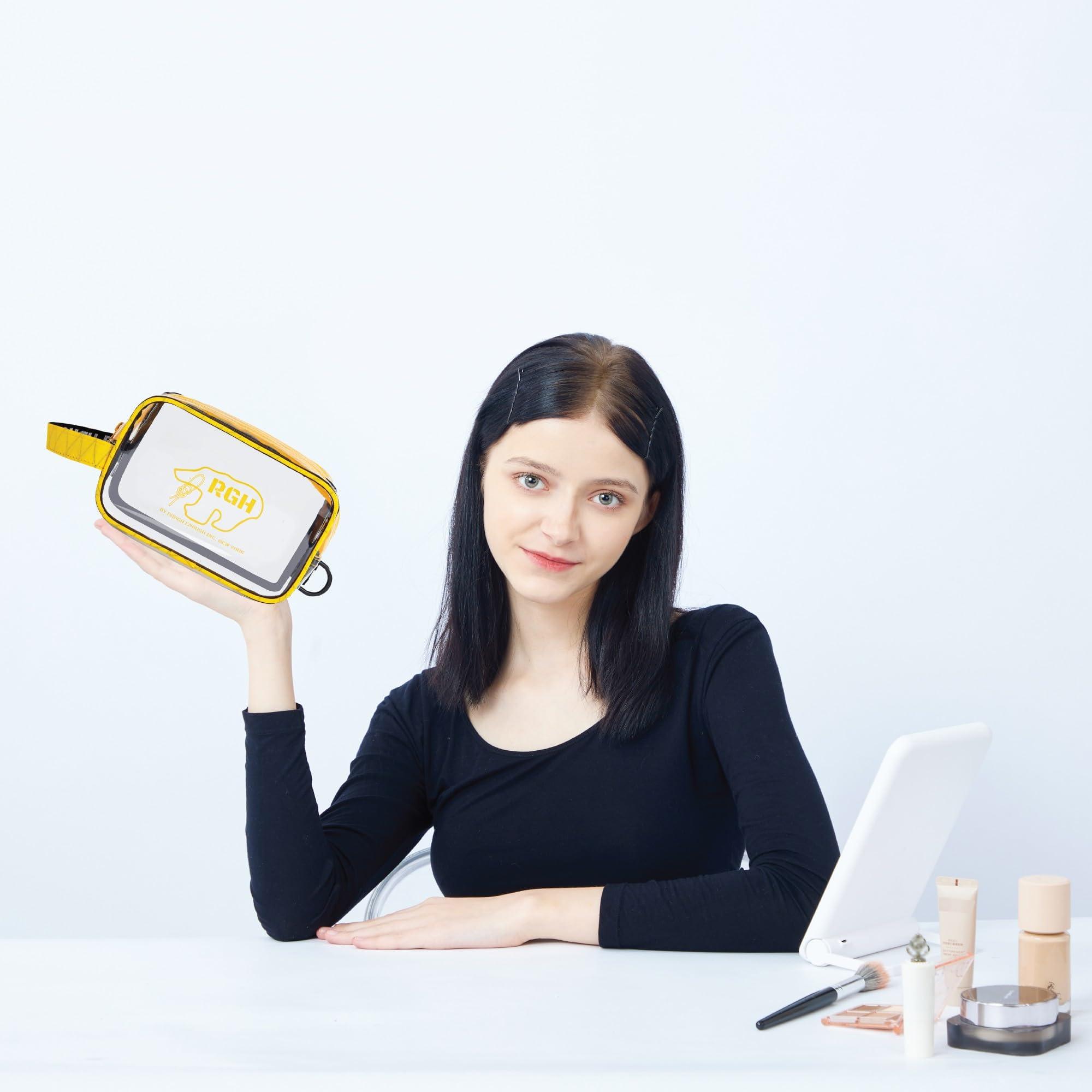 RE ROUGH ENOUGH Rough Enough Clear Toiletry Bag for Men TSA Approved Shaving Kit Cosmetic Organizer Travel Essentials with Dry Wet 2 Compartments Yellow