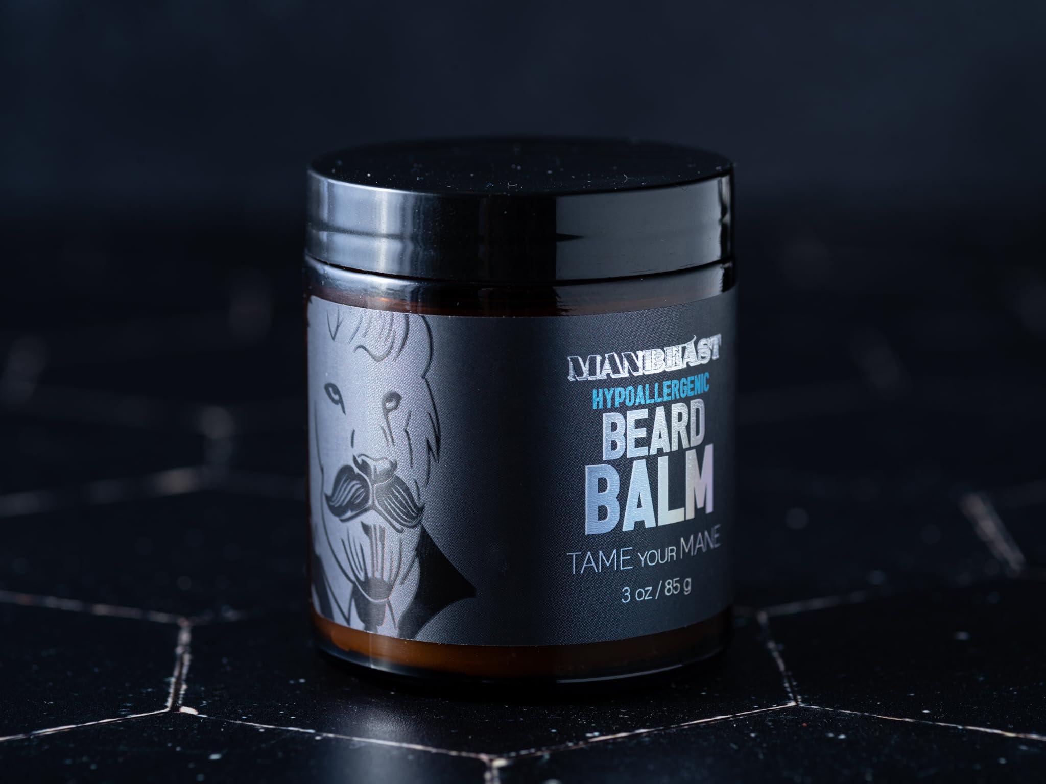 ManBeast ManBeast Hypoallergenic Beard Balm for Men - Nut Free and 100% Natural Beard Balm, Beard Conditioner for Men with Light Styling Hold, Mens Beard Balm Beard Oils - Made from Seed-Based Oil (Lion\'s Den)