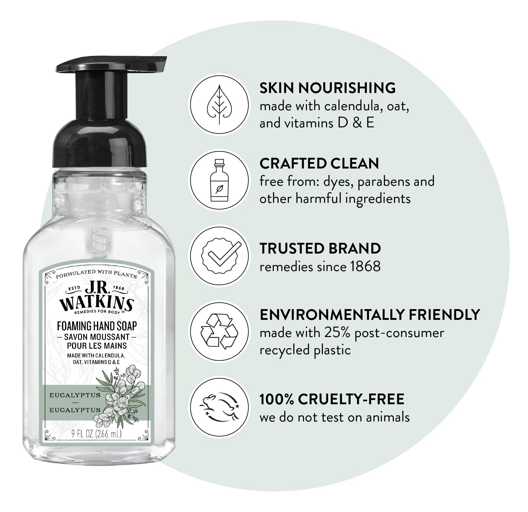 J.R. Watkins J.R. Watkins Foaming Hand Soap with Pump Dispenser, Moisturizing Foam Hand Wash, All Natural & Foaming Hand Soap Pump with Dispenser, Moisturizing All Natural Hand Soap Foam