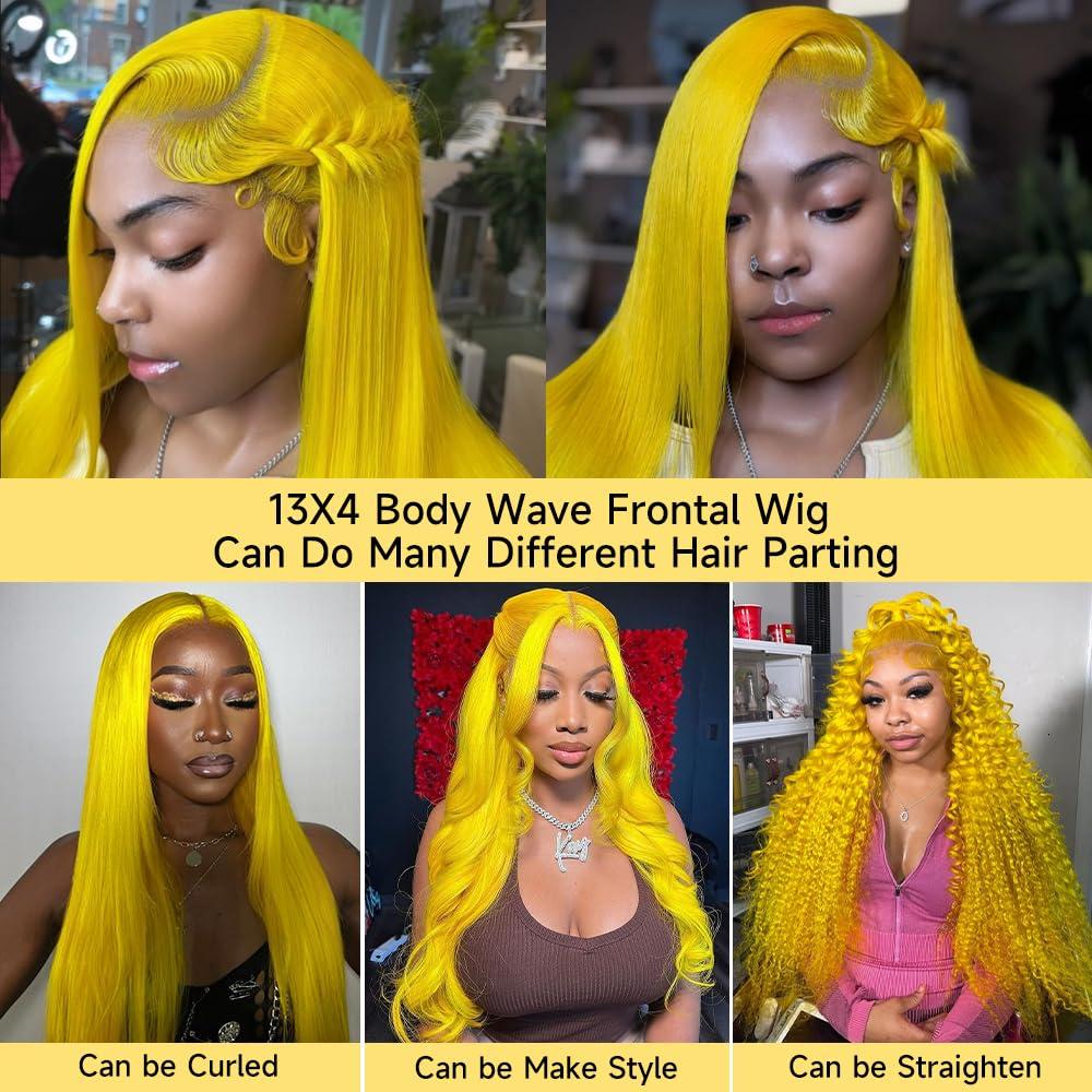 Boumon Yellow Lace Front Wig Human Hair 200% Density Blonde Wig Human Hair 13x4 Body Wave Lace Front Wigs Human Hair Pre Plucked Lace Frontal Wig Yellow Colored Wigs Human Hair 22 Inch