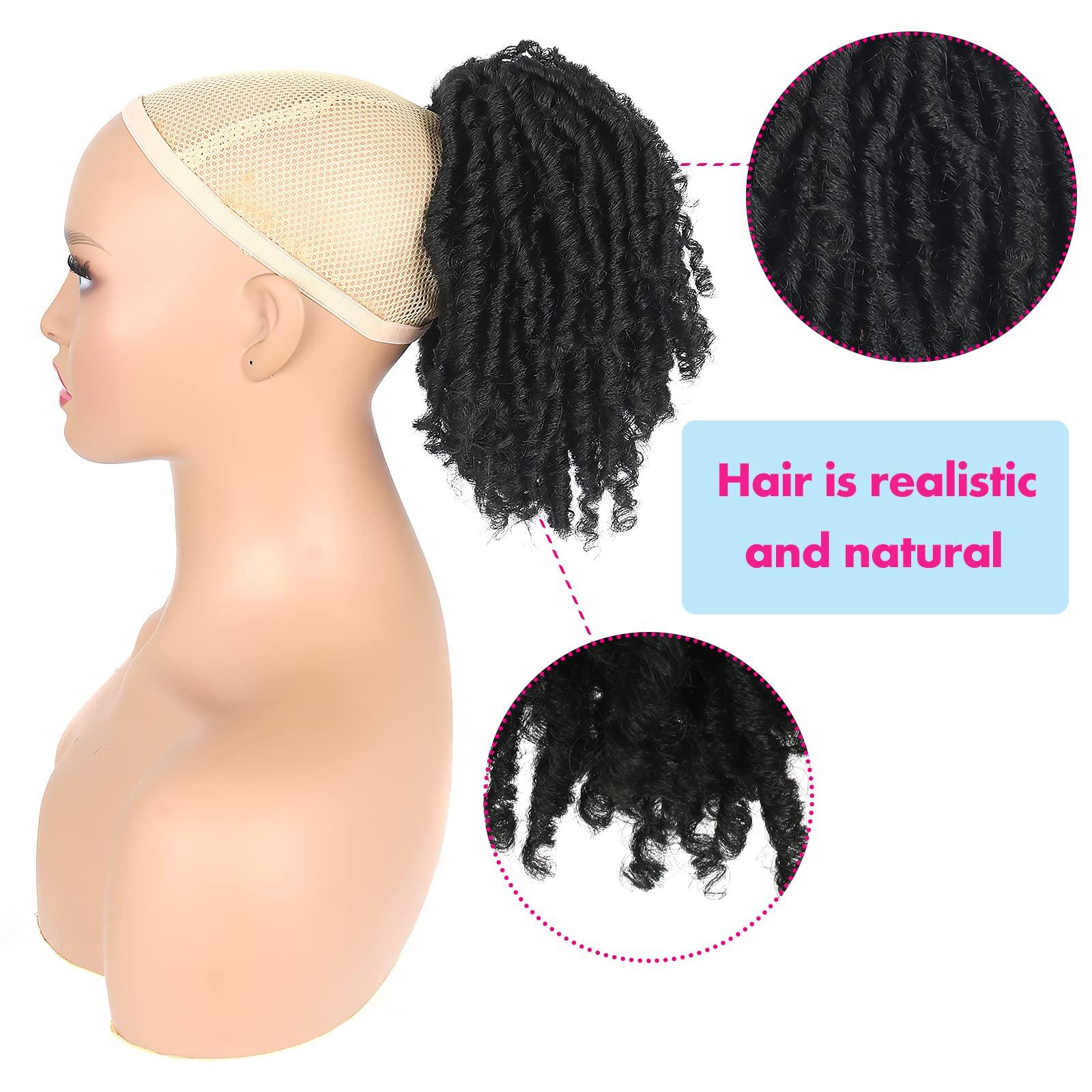 Oseti Oseti Dreadlock Curly Black Loc Drawstring Ponytail for Black Women, Short Loc Petal Bun Loc Accessories Clip in on Ponytails Hair Extensions Fake Ponytail Synthetic Hair Pieces for Black Women