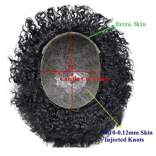 Healthlif Healthlif Afro Toupee For Black Men PU Skin Man Hair Piece Curly African American Man Weave Hair Units Real Human Hair Mens Toupee Afro 8MM Afro Wave #1B Off Black