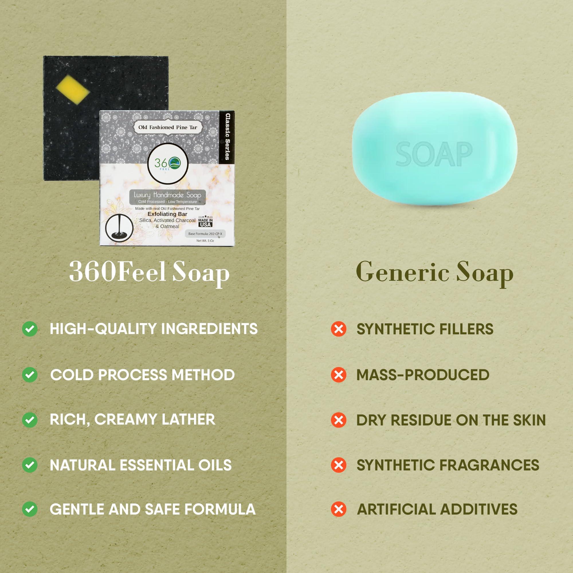 360Feel 360Feel Pine Tar Soap - Handcrafted Castile Soap Bar with Soothing Scent - Handmade with Essential Oil - Suitable Gift for Anniversaries, Weddings, and Holiday Stockings - Rich Lather