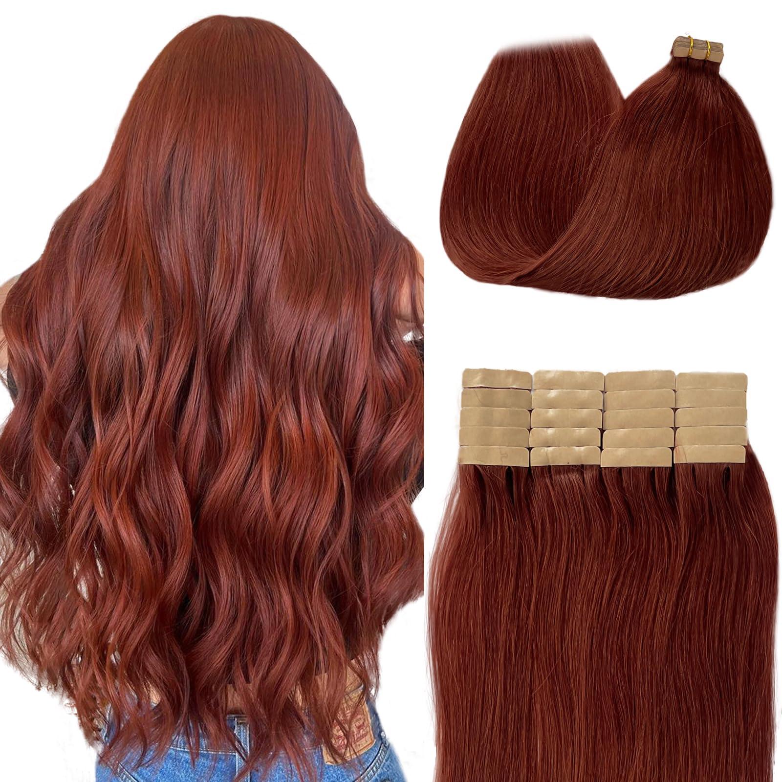 Munx Munx Real Hair Extension Dark Auburn Tape in Human Hair Extension 18inch 20pcs 40g Tape in Remy Silky Straight Natural Hair Extensions