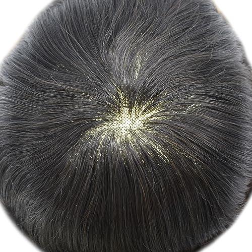 Brave Hair Generic Hair System for Men Toupee Human Hair Pieces French Lace Front Bleached Knot Toupee for Men Hair Replacement Systems Durable Fine Monofilament Men\'s Hairpiece 8X10 1B# OFF BLACK