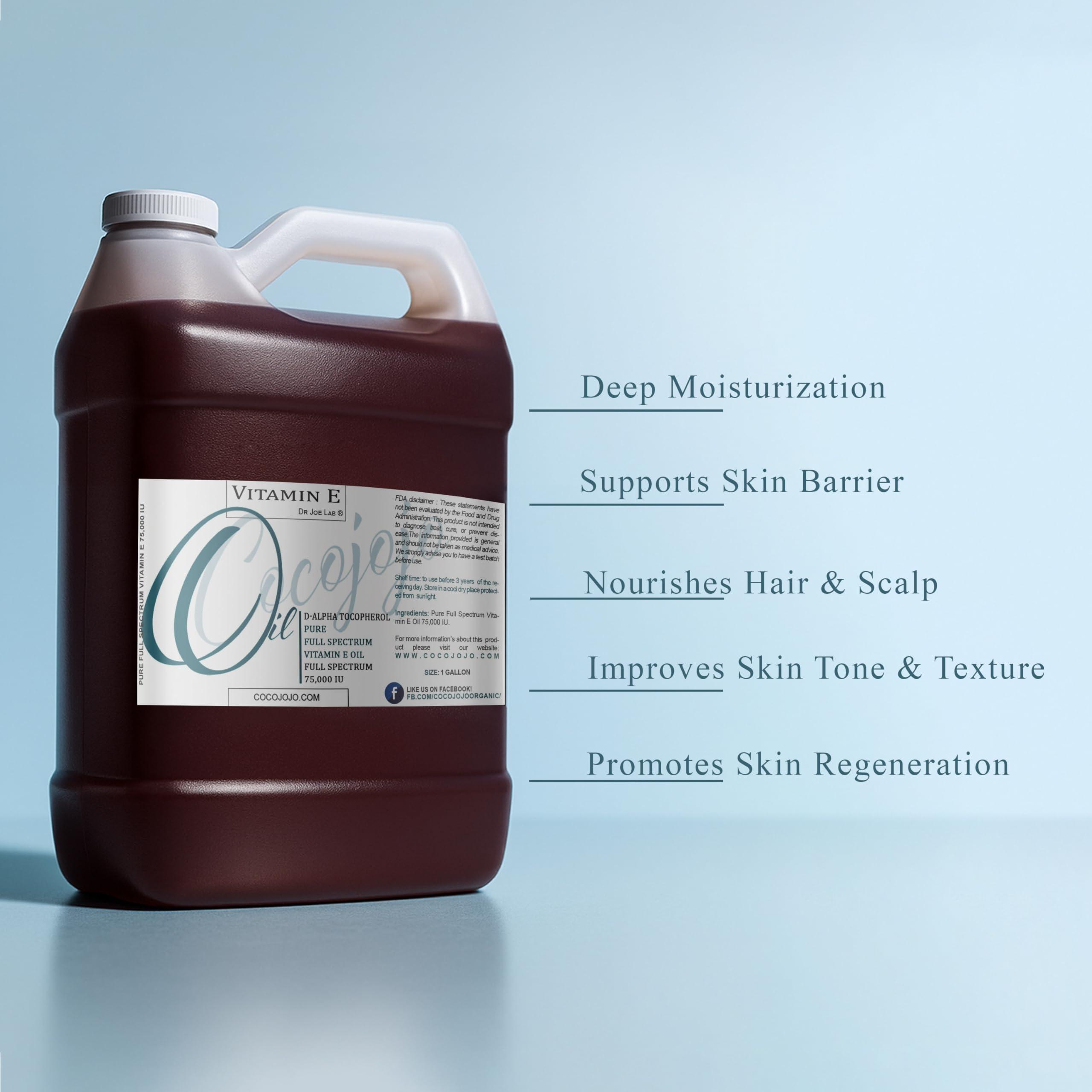 cocojojo Vitamin E Oil - Pure & Undiluted, Full Spectrum, Alpha Tocopherol, 75,000 IU - 1 Gallon - For Skin, Hair, Nails, Body Care Hydrating Rejuvenating Skin Oil