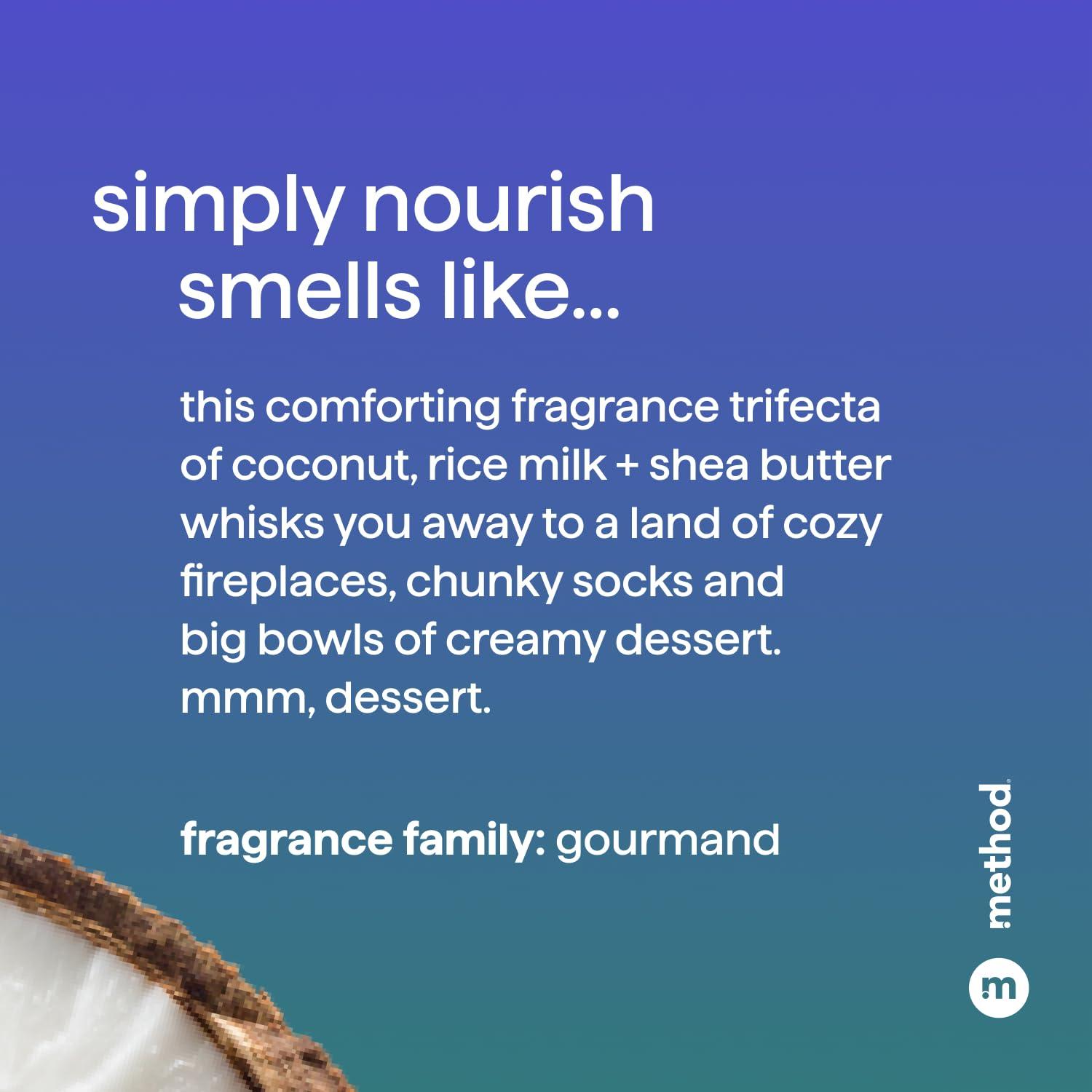 Method Method Moisturizing Shampoo, Simply Nourish with Shea Butter, Coconut, and Rice Milk Scent Notes, Paraben and Sulfate Free, 14 oz (Pack of 3)