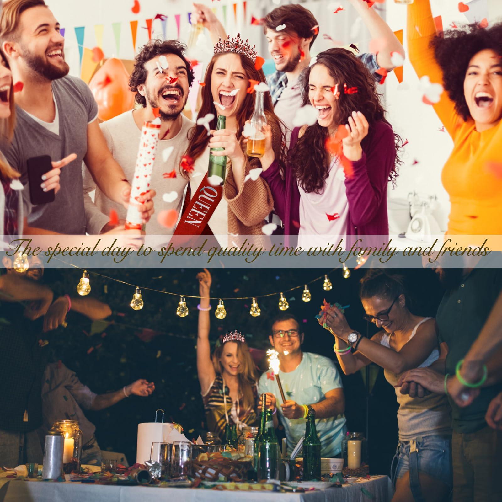 TIHEBAX Tihebax Birthday Queen Sash & Rhinestone Tiara Red Sliver Crown Birthday Sash and Tiara for Women Girls Princess Tiara Crown Birthday Accessories Headband and Sash for Girls