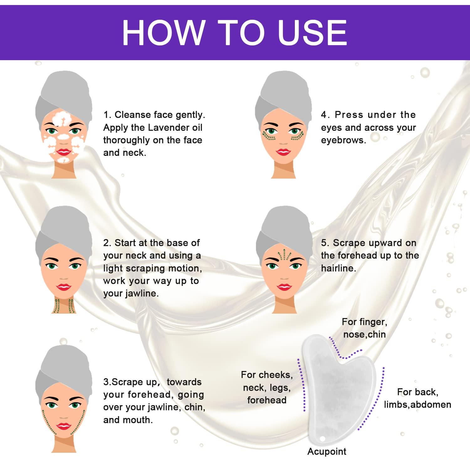 Alliwise Gua Sha Facial Tools & Lavender Oil Skin Care Massage Sets, Natural Jade Gua Sha Stone for Reduces Puffiness and Fine Lines, Face Oil for GuaSha, Skin Moisturizing