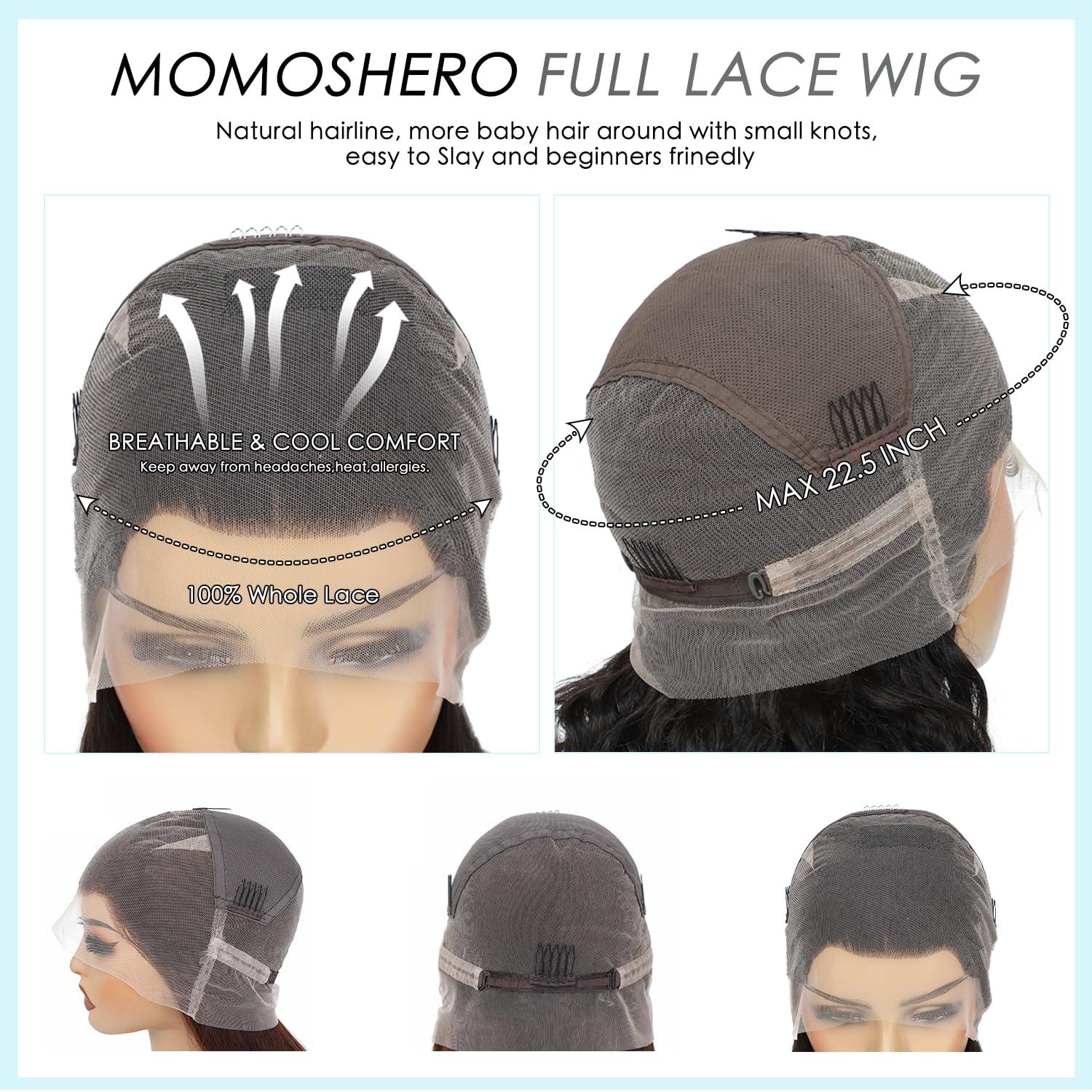 MOMOSHERO MOMOSHERO Body Wave Real Full Lace Wigs Human Hair HD Transparent Lace Pre Plucked 180% Destiny, 12A Short Full Lace Wig Wavy Part Anyway Virgin Hair Soft And Durable Full Scalp lace Wig 8 Inches