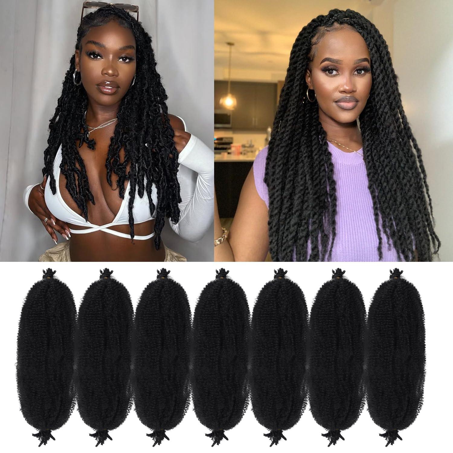 GOWIT Marley Twist Braiding Hair 18 Inch 7 Packs Afro Twist Hair Pre Separated Spring Twist Hair Pre Fluffed Cuban Twist Hair Synthetic Wrapping Hair Extensions for Soft Locs(18\",1B)