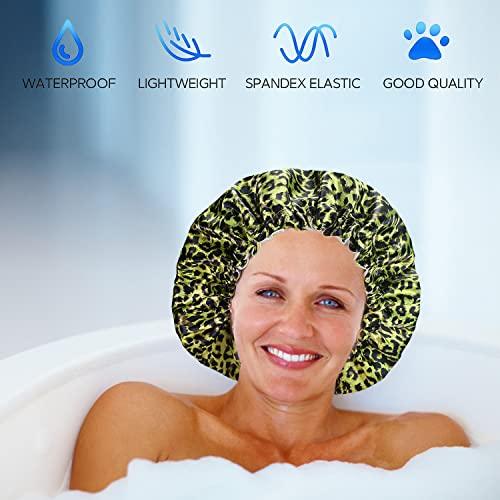 Fishent Fishent Adjustable Shower Cap, Large Reusable Shower Caps for Women Long Hair, Double Layer Waterproof Hair Cap, Adult Bathing Cap Shower Hat for Hair Protecton