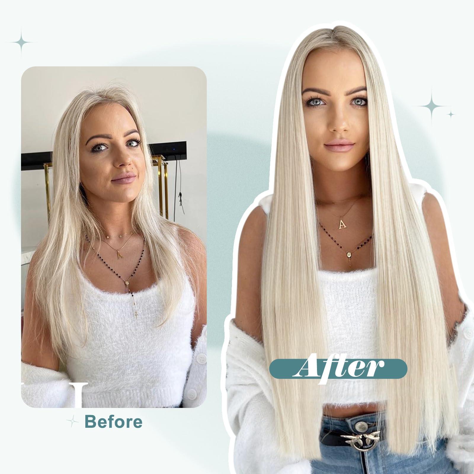 Full Shine Full Shine White Blonde Hair Extensions Clip in Human Hair 10 inch #1000 White Blonde Clip in Hair Extensions Real Human Hair Straight Remy Hair Extensions Full Head 7pcs/100g