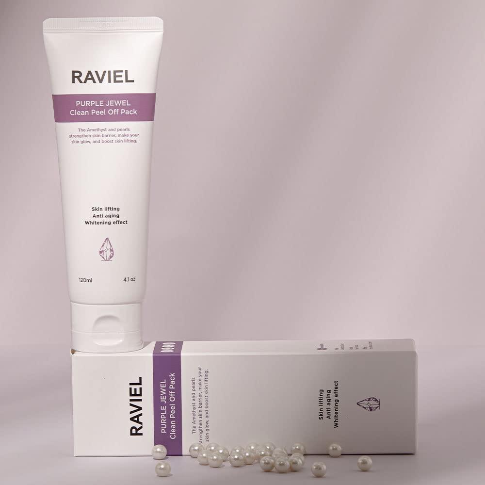 RAVIEL RAVIEL Purple Jewel Clean Peel Off Mask Pack, 3 in 1 Blackhead Remover, Witch Hazel & Pearl Extract, Unclogging Tightening Enlarged Pores, Anti aging (4.1 fl oz)
