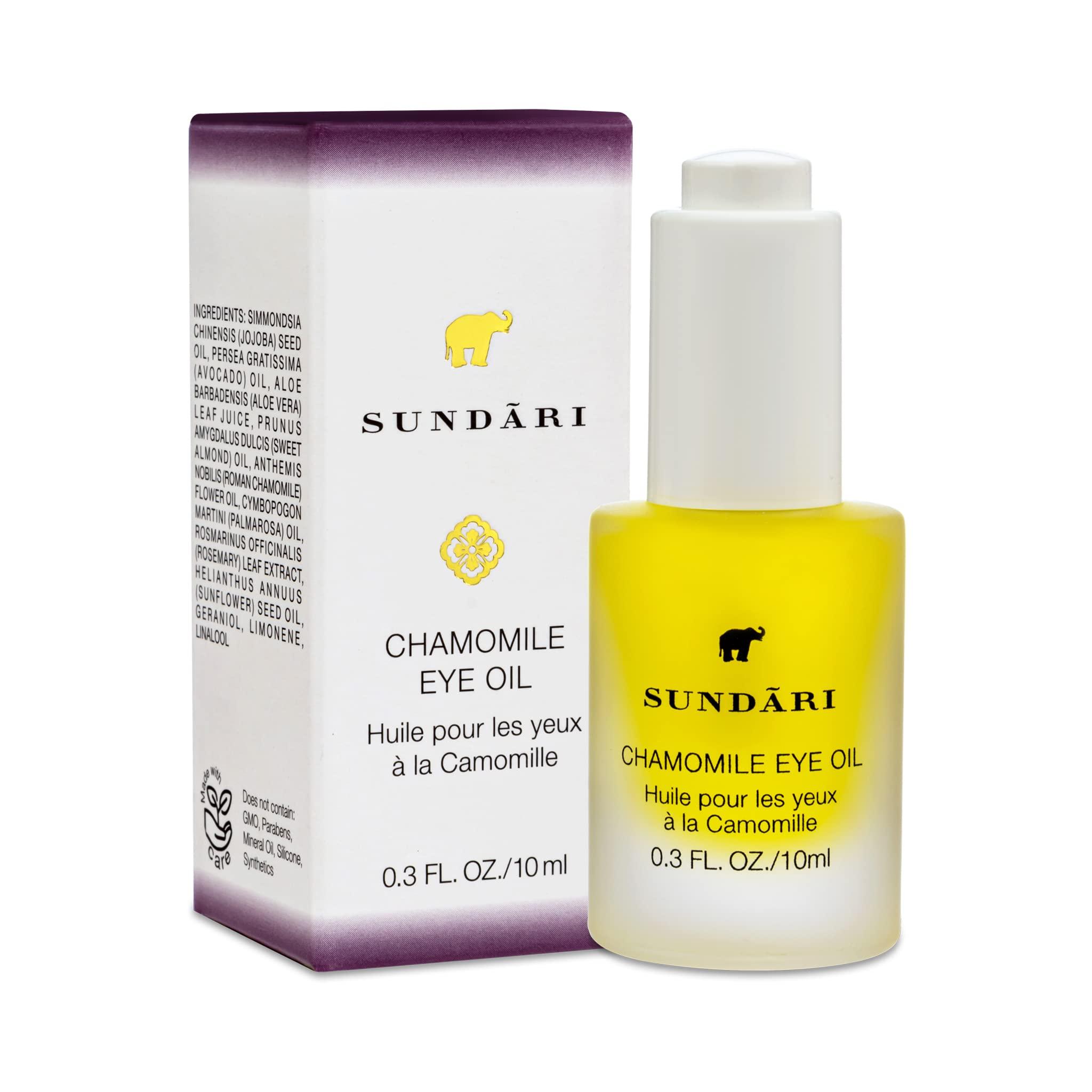 SUNDARI SUNDARI Chamomile Eye Oil - 0.3 Fl Oz, Natural Dark Circle Treatment, Anti-Aging, Wrinkle Reduction, Brightens, Nourishes, Smooths Under-Eye, Dropper