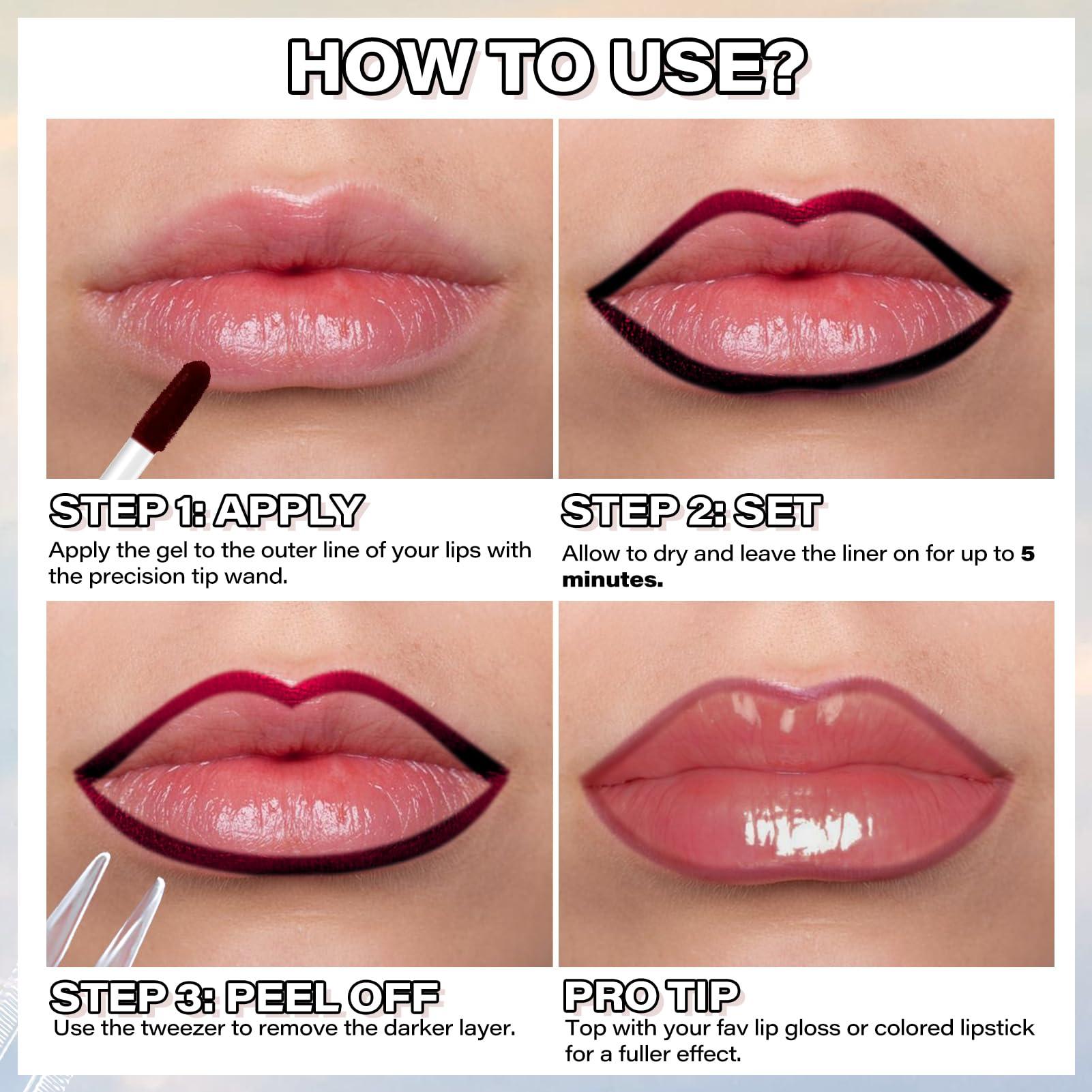 Cilrofelr Cilrofelr Peel Off Lip Liner Stain, Long Wear Tattoo Lip Liner with Tweezer, Peel Off Lip Stain with Matte Finish, Long Lasting, Waterproof, Transfer-proof, Highly Pigmented Color (Mauve)