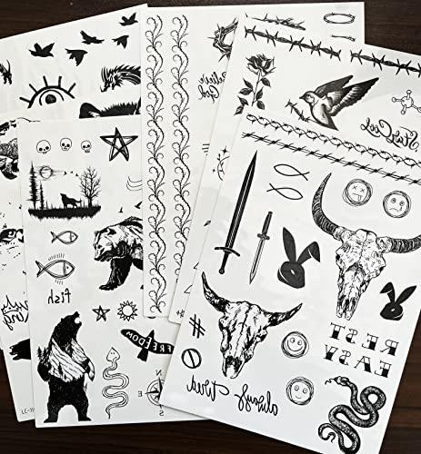 Kotbs Kotbs 6 Sheets Black Totem Barbed Wire Animal Temporary Face Tattoos, Halloween Temporary Tattoos for Men Women, Waterproof Fake Tattoo Stickers for Kids Adult Halloween Costume Accessories and Partie
